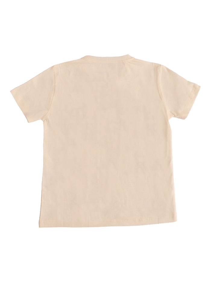 JOURNEY BOYS T-SHIRT COTTON JERSEY FLOCKED LOGO PRINT White Rib Short Sleeves