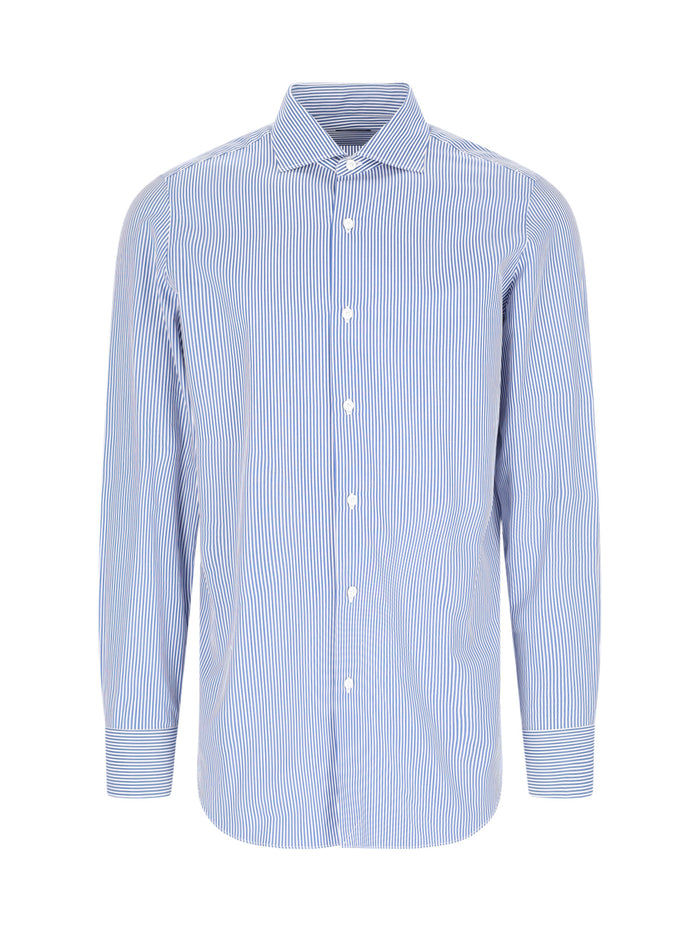 Finamore Shirts Blue Cotone