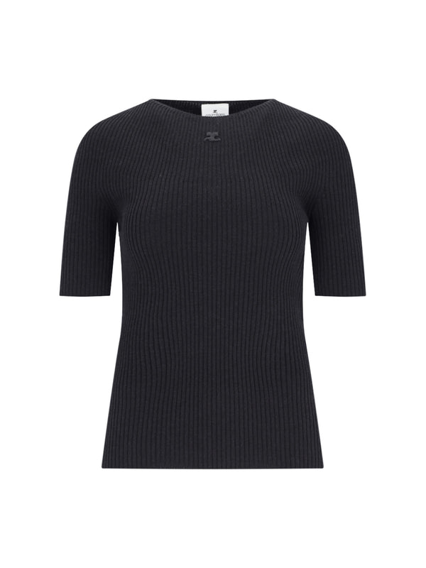 CourrèGes 80% Cotton sweater in black