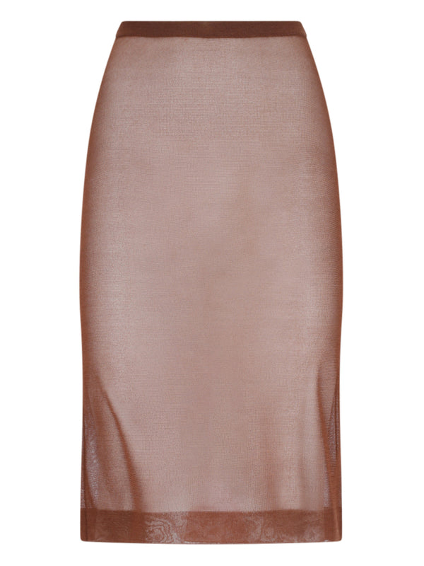 Saint Laurent Fabric 1: 100% Silk; Fabric 2: 78% Silk skirt in brown