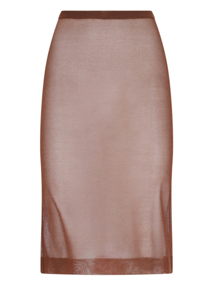 Saint Laurent Fabric 1: 100% Silk; Fabric 2: 78% Silk skirt in brown