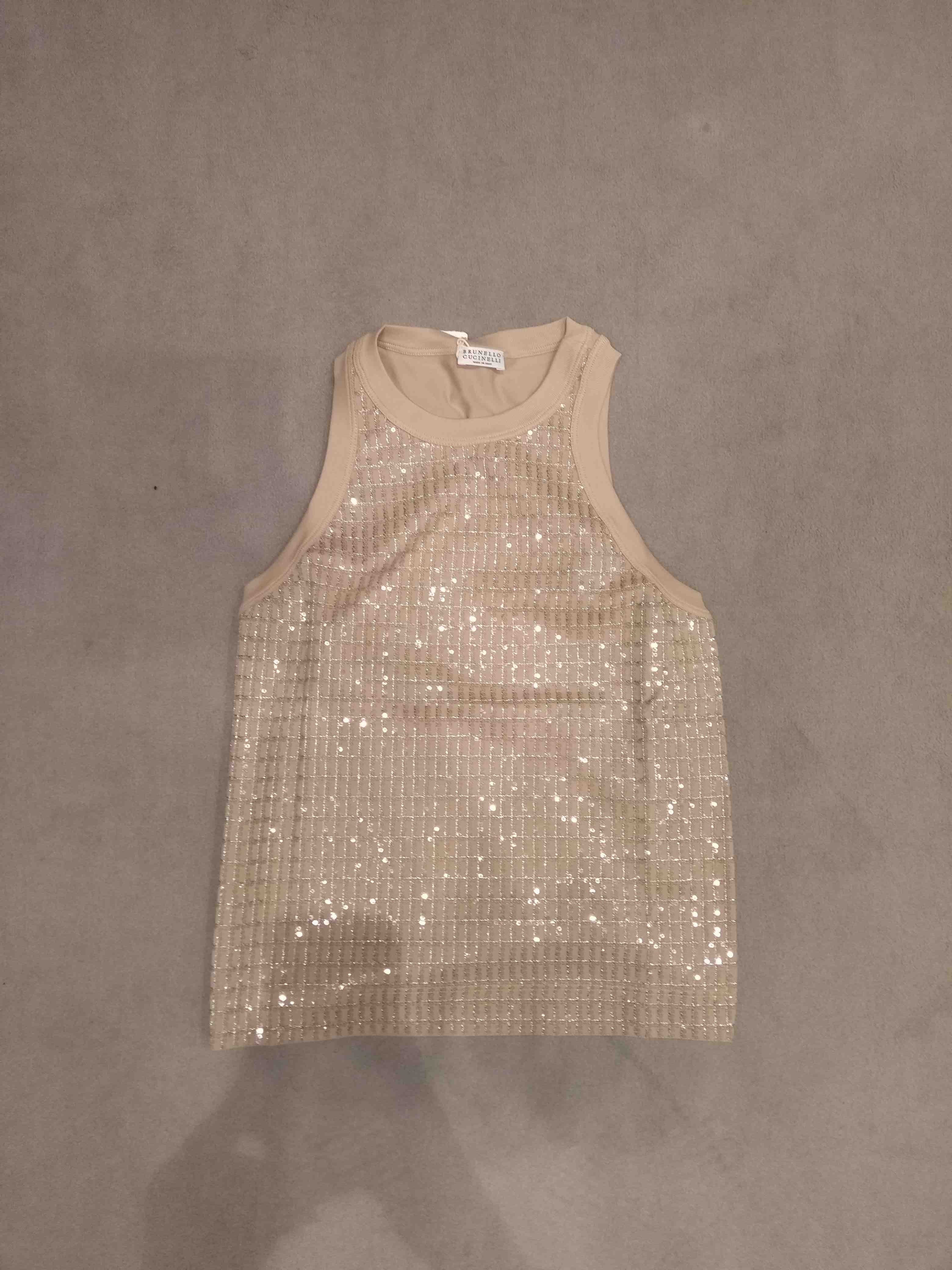 Canotta Girocollo Pajette Nude & Neutrals Cotton | Top