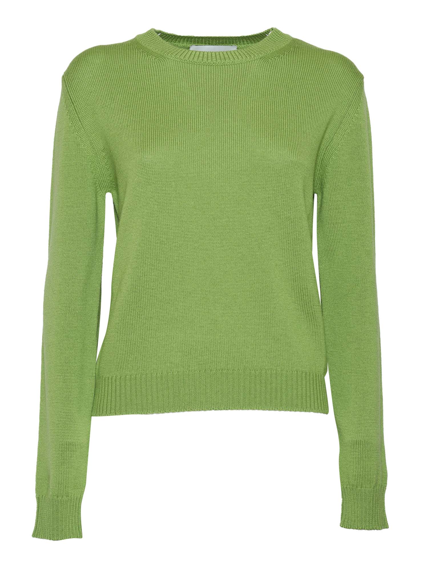 R NECK PULLOVER Green Wool Crewneck