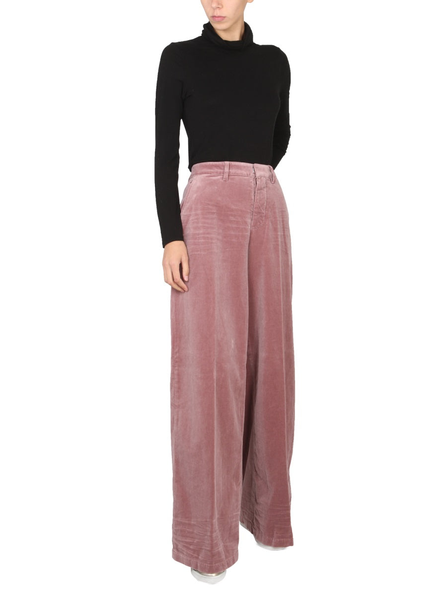 Wide Leg Pants Pink Cotton Metallic Fibre Trousers
