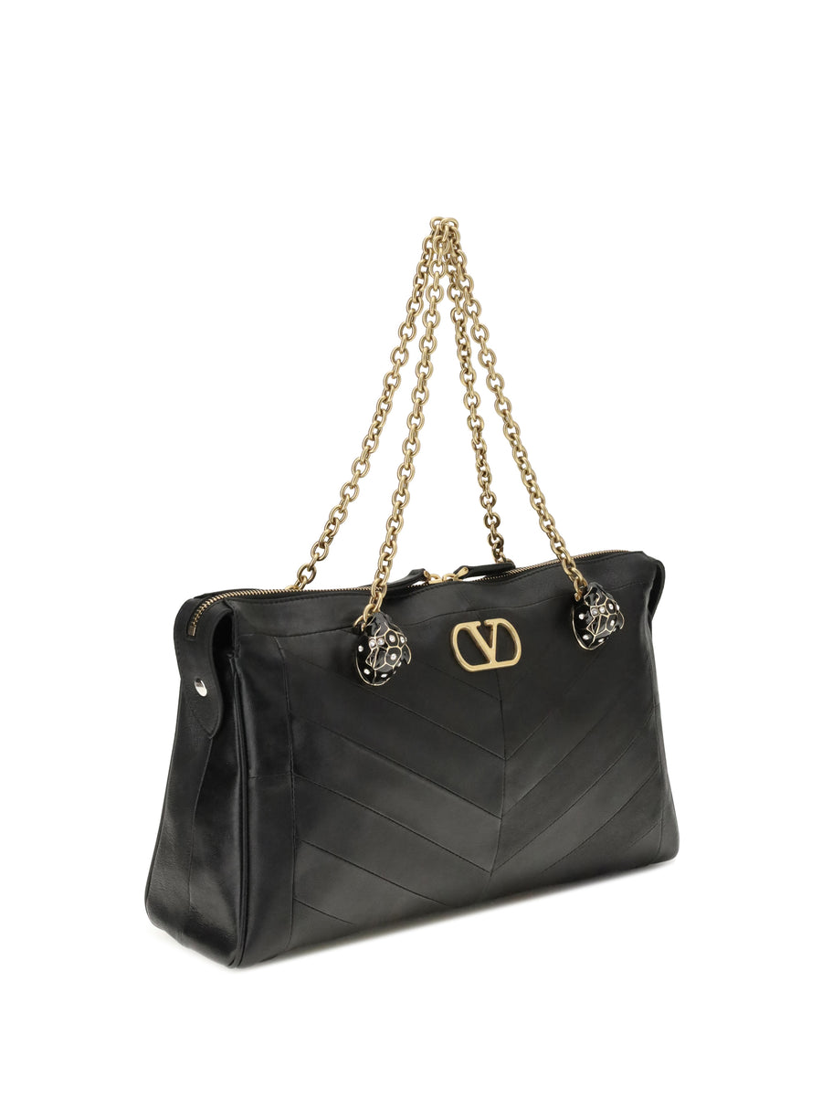 Shoulder Bag Panthea Chevron Black Lamb Leather