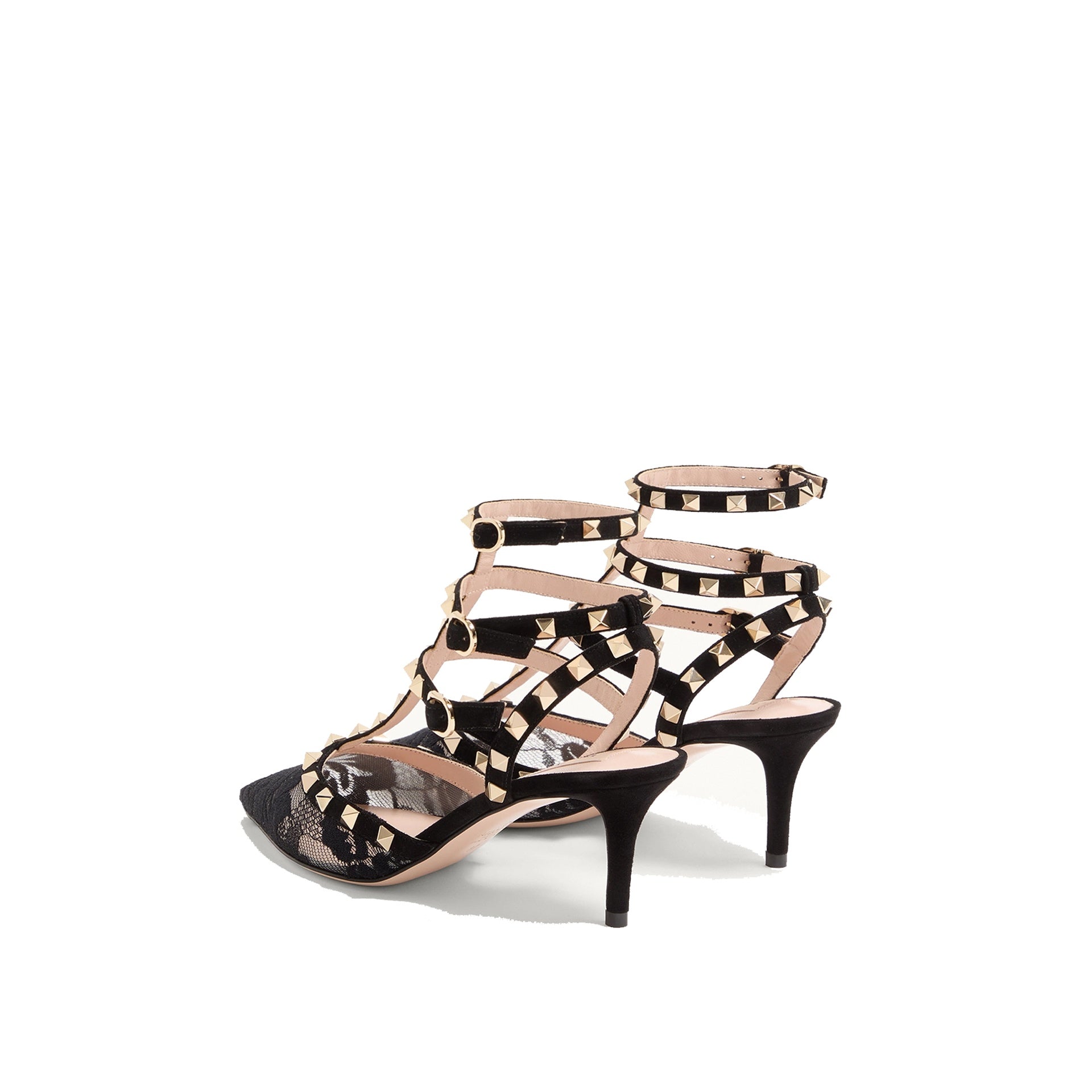 Valentino Garavani Rockstud Lace Pamps Black Leather