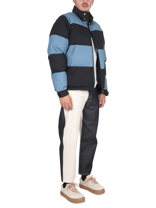 Down Panel Blue Virgin Wool Jacket