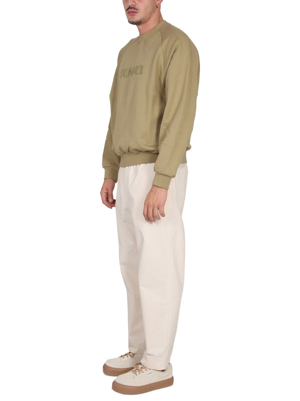 Sweatshirt With Logo Embroidery Beige Cotton Sweatshirts