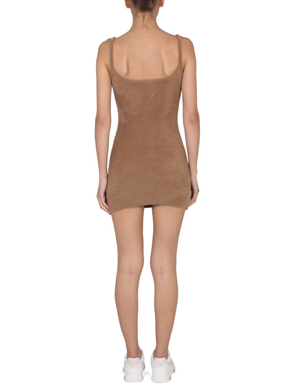 Fuzzy Dress With Logo Beige Polyamide