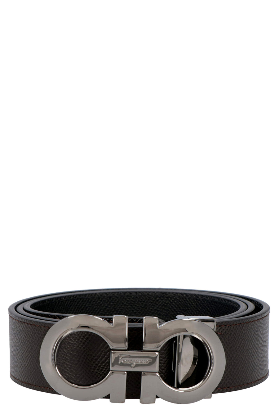 Gancini Reversible Leather Belt Brown Calf