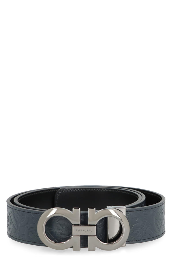 Ferragamo Logo Buckle Leather Belt Blue Calf
