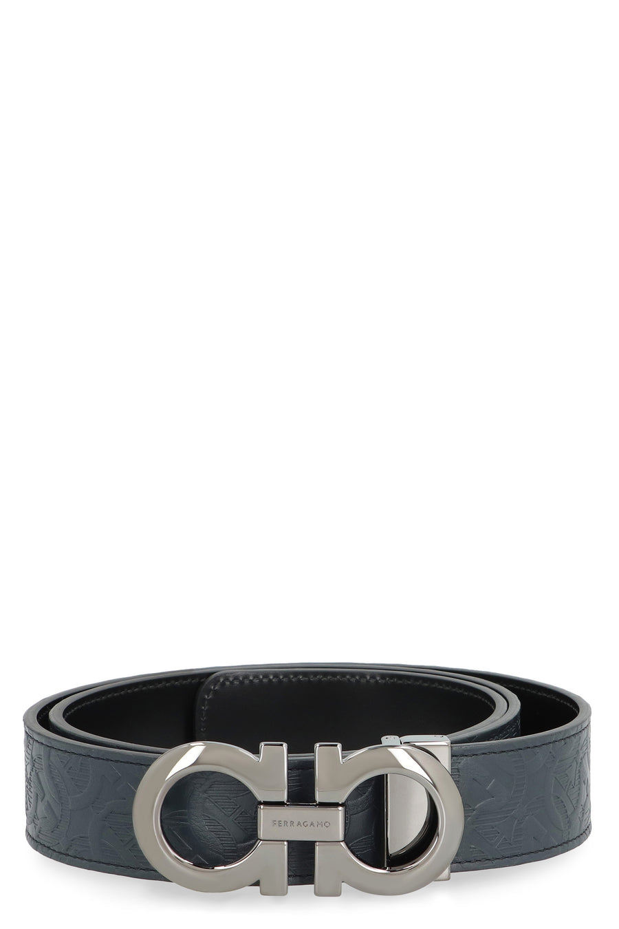 Ferragamo Logo Buckle Leather Belt Blue Calf