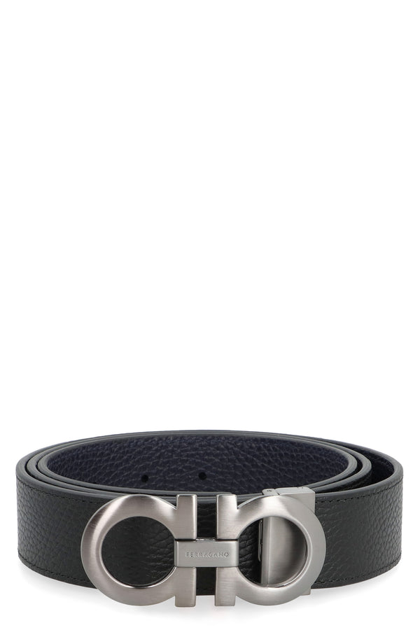 Gancini Reversible Leather Belt Black Calf