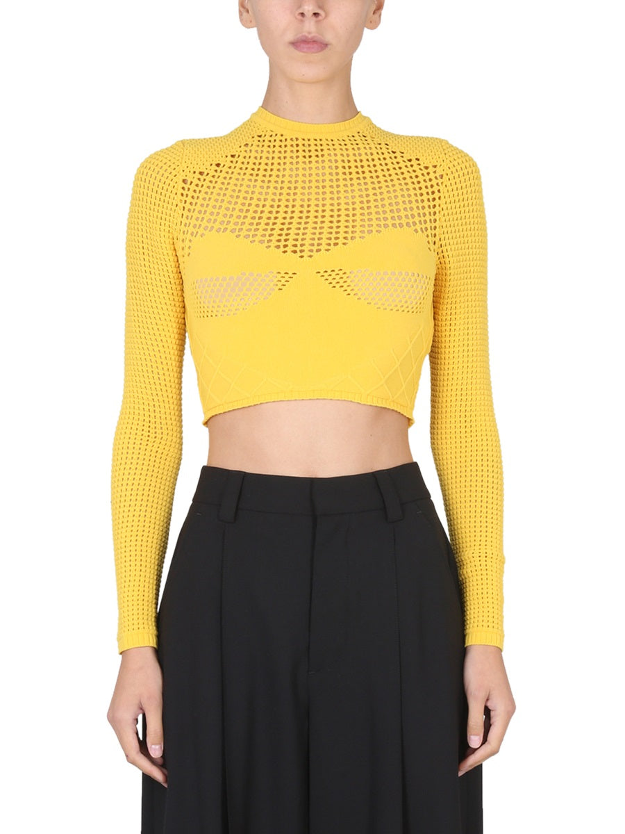 Crop Shirt Yellow Polyamide Elastane Jumpers