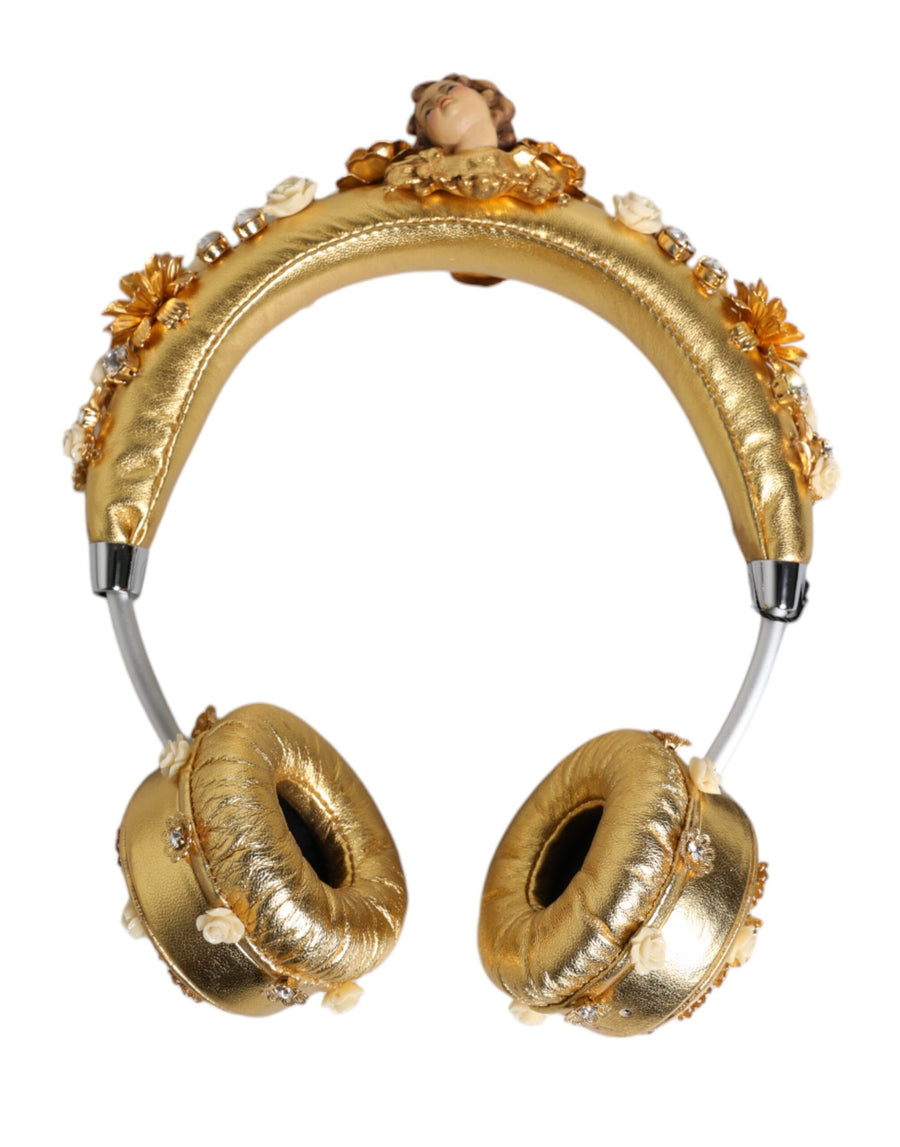 Gold Leather Floral Crystal Angel Headset Headphones Accessory