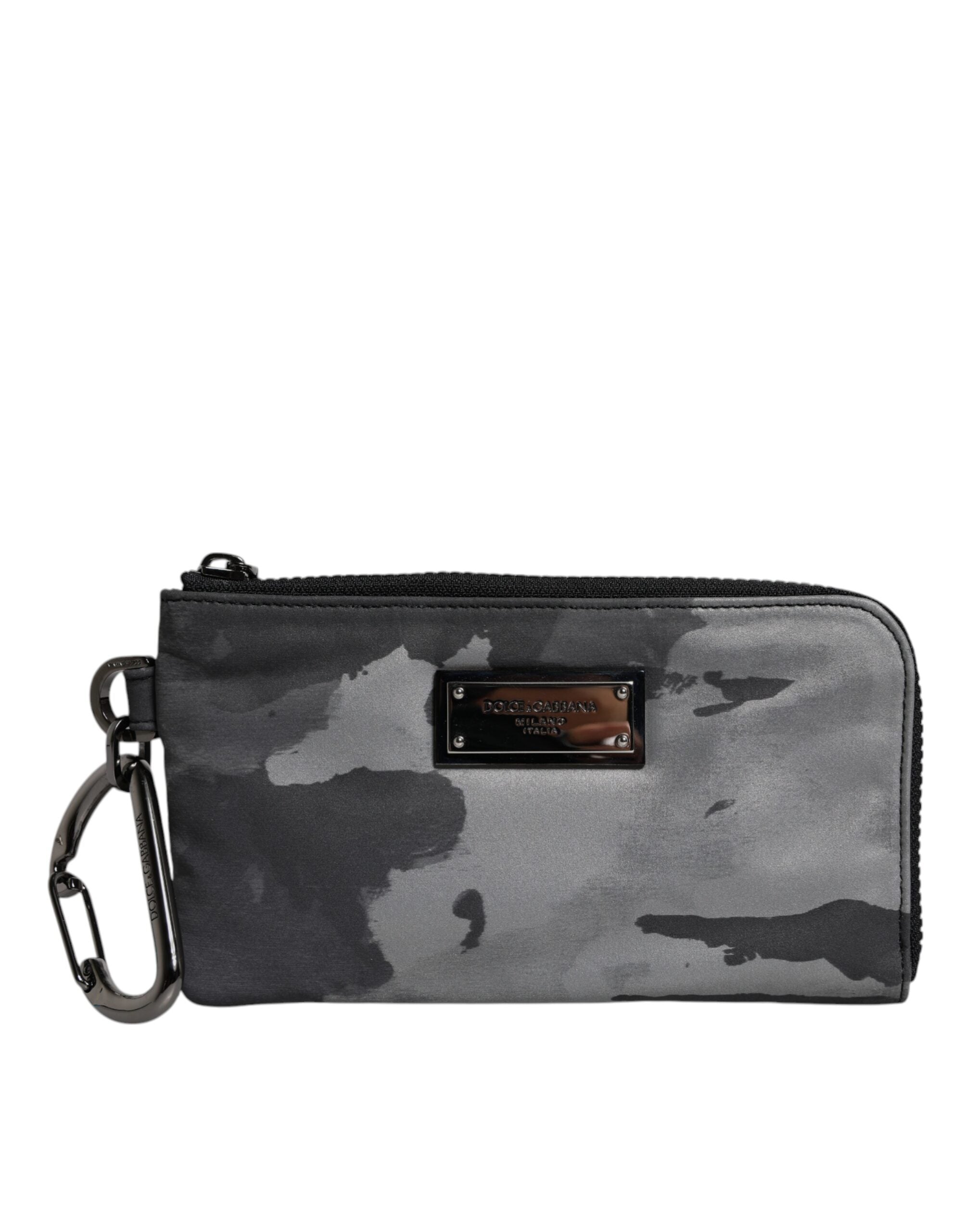 Black Gray Camouflage Logo Plaque Keyring Pouch Bag And Cotton Polyester