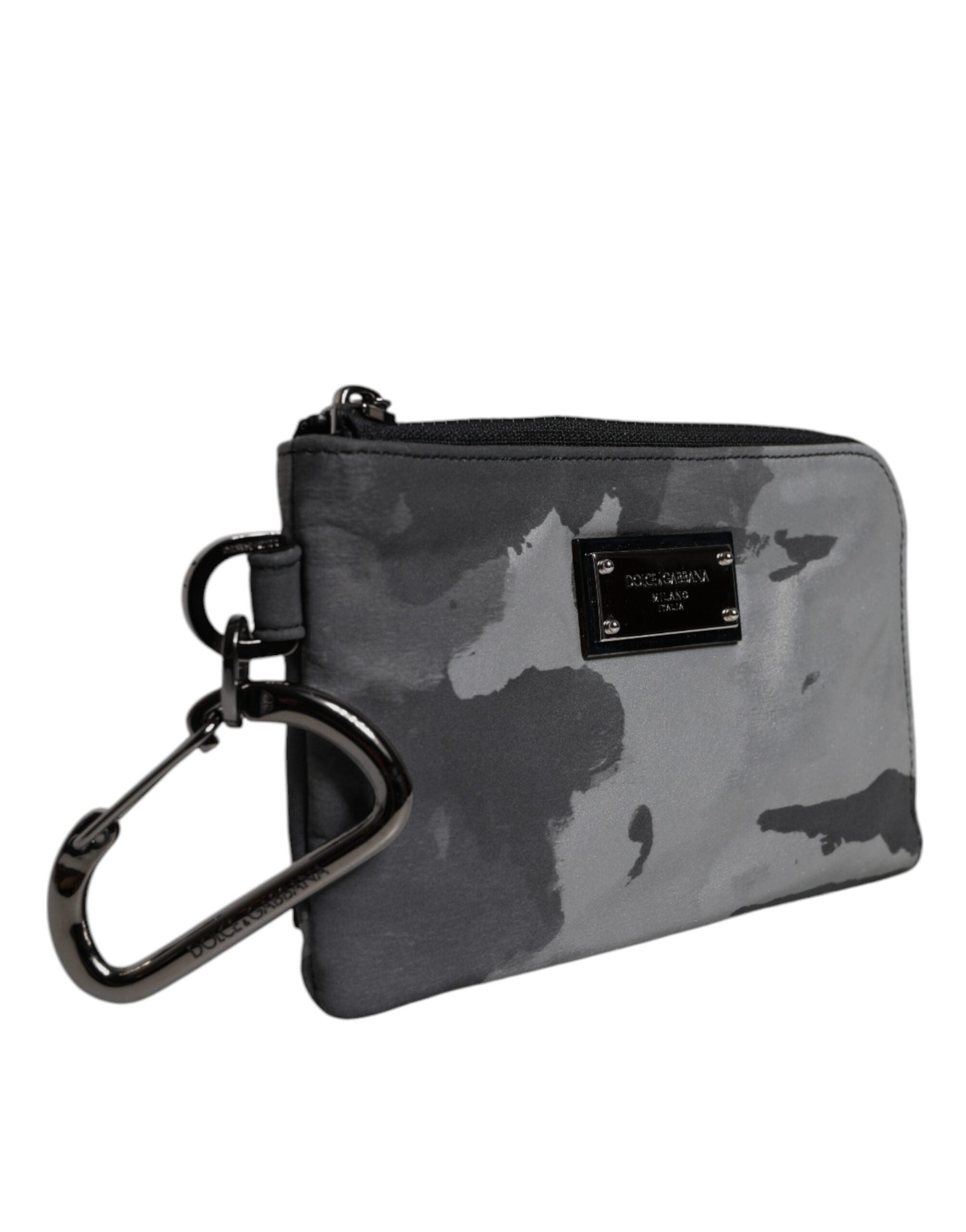 Black Gray Camouflage Logo Plaque Keyring Pouch Bag And Cotton Polyester