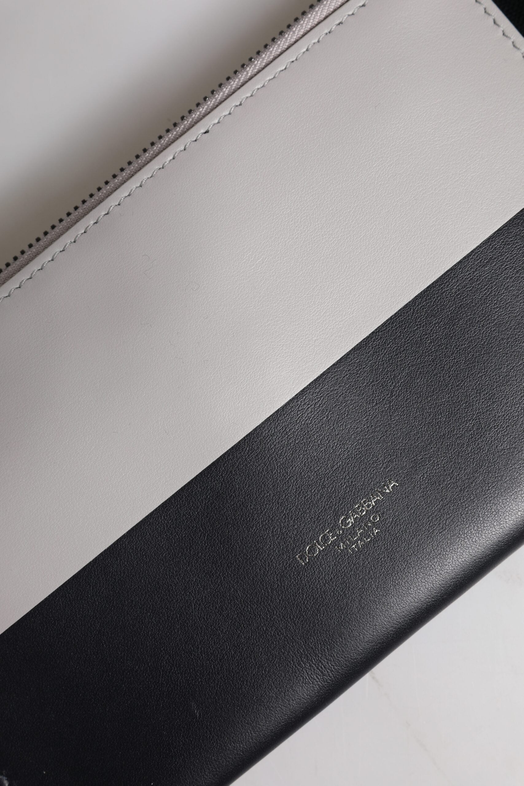 Black White Leather Logo Embossed Crossbody Bag And Calfskin Viscose Polyester