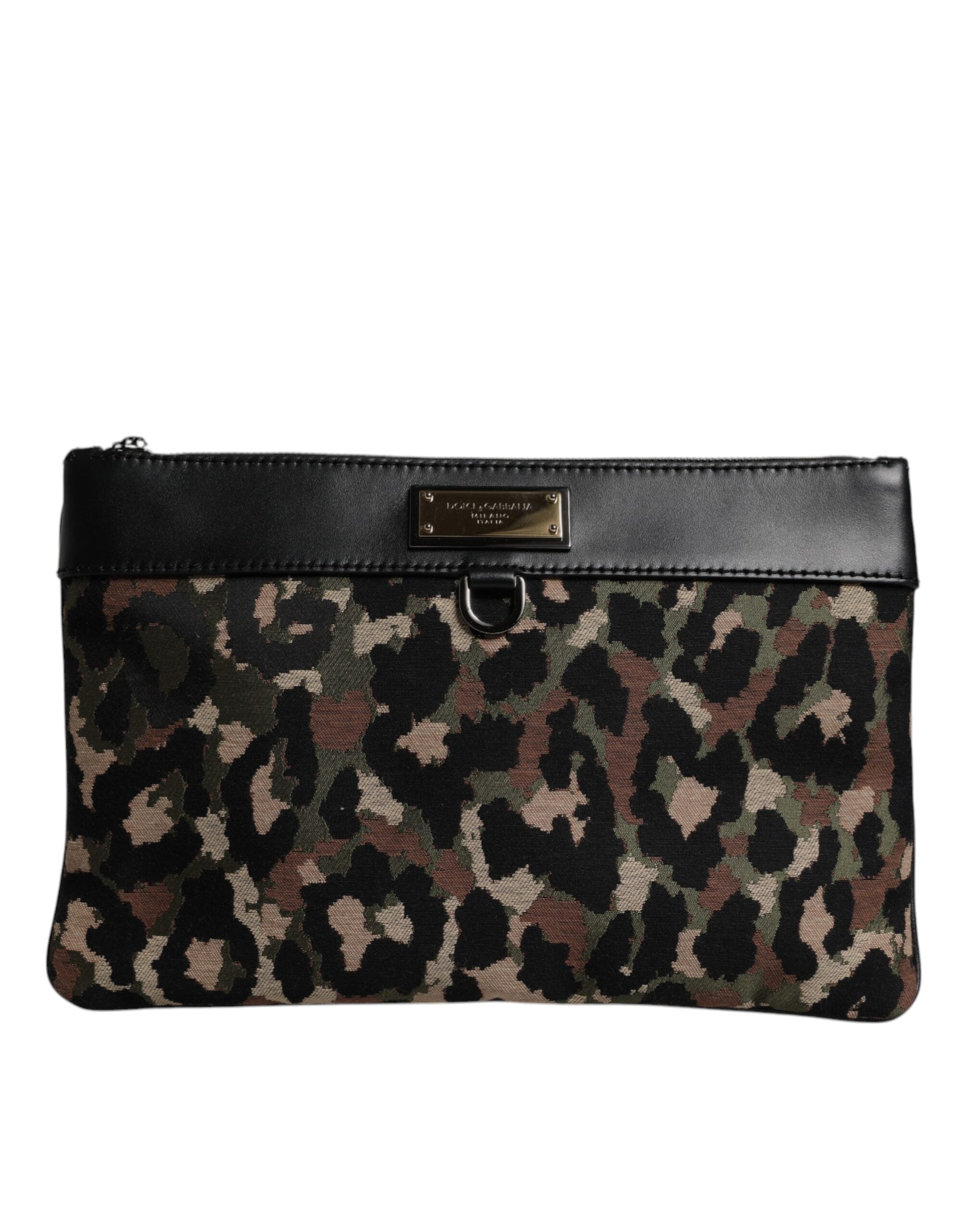 Multicolor Leopard Jacquard Print Logo Plaque Pouch Bag Cotton