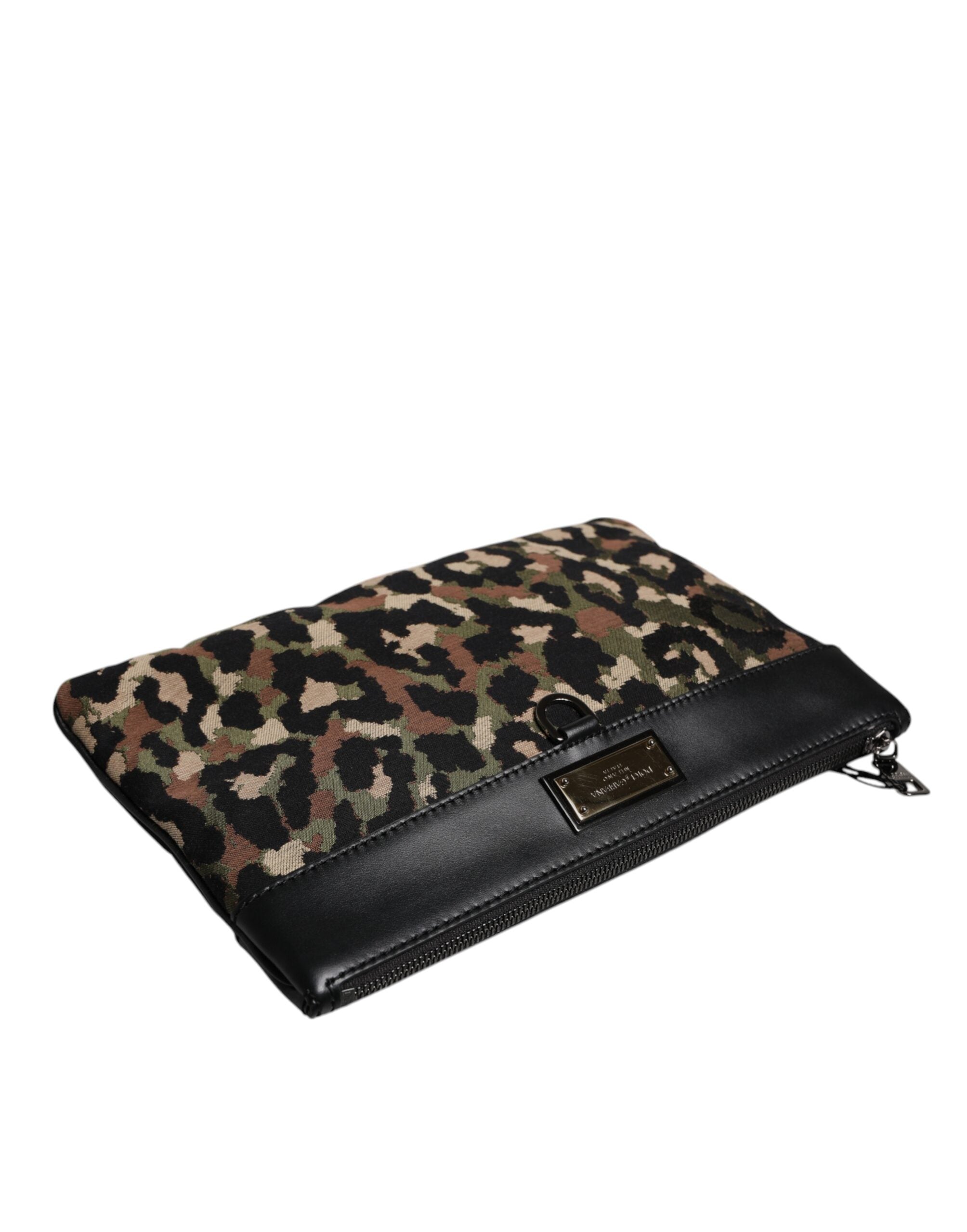 Multicolor Leopard Jacquard Print Logo Plaque Pouch Bag Cotton