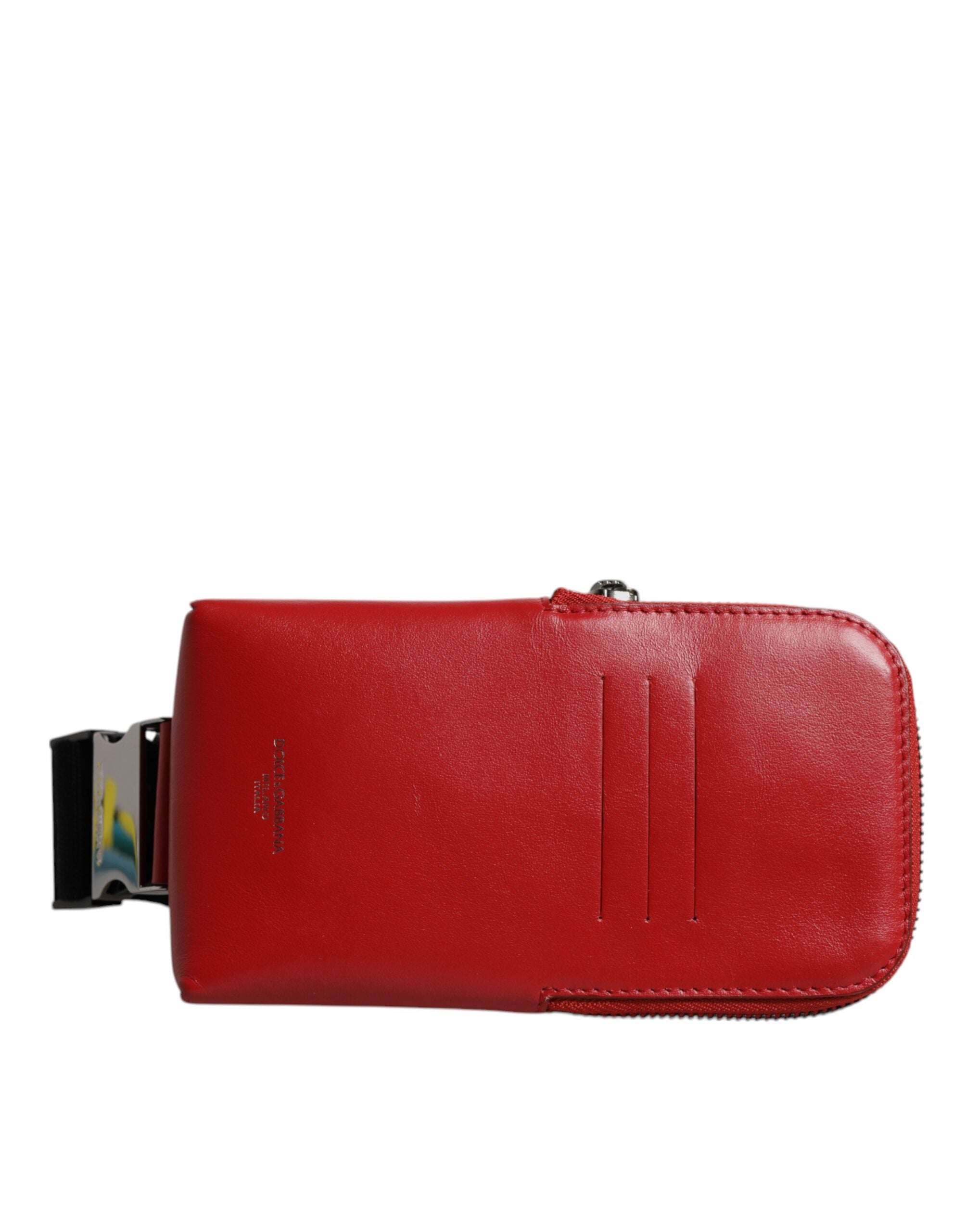 Red Calfskin Logo Purse Phone Belt Waist Bag Viscose