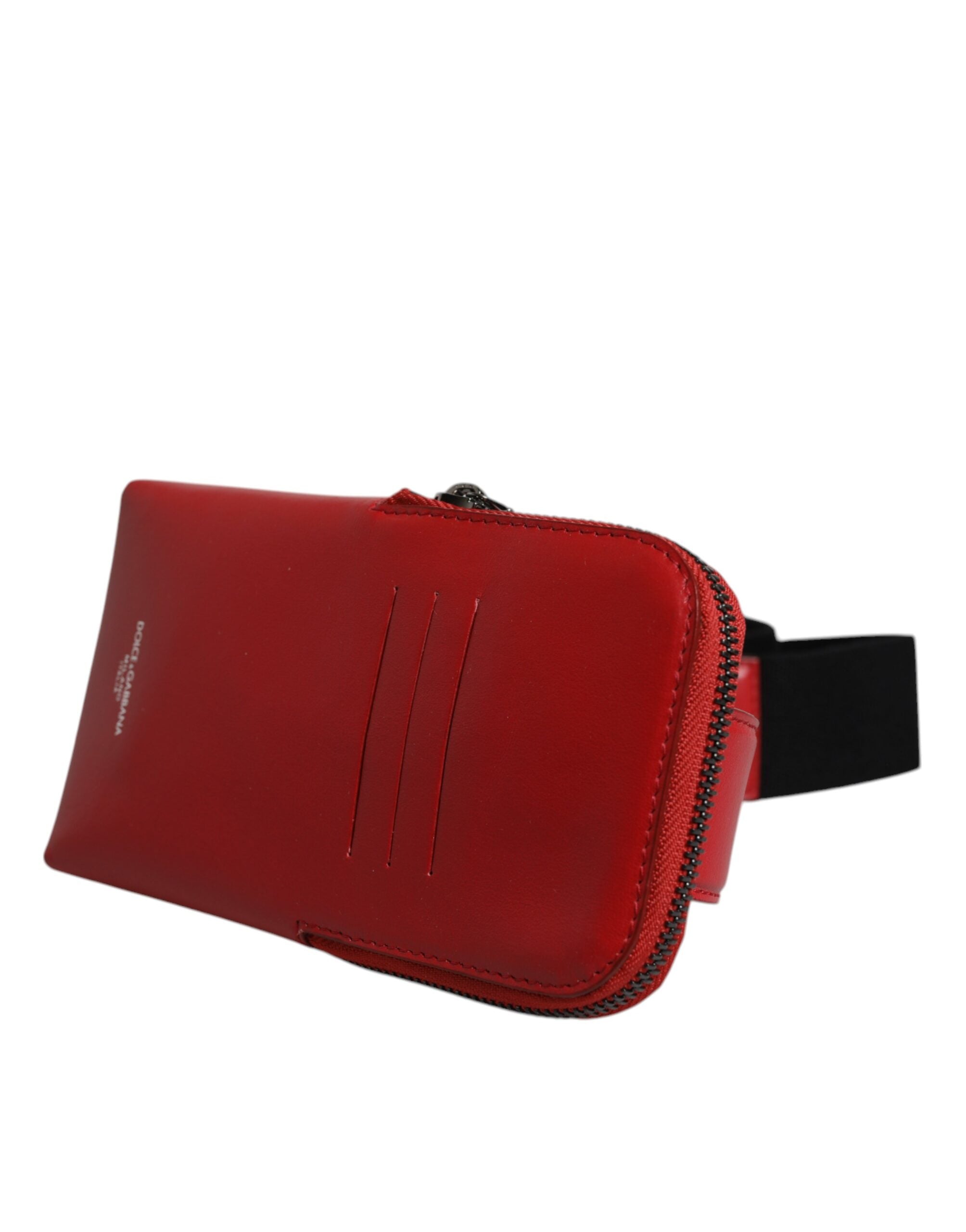 Red Calfskin Logo Purse Phone Belt Waist Bag Viscose
