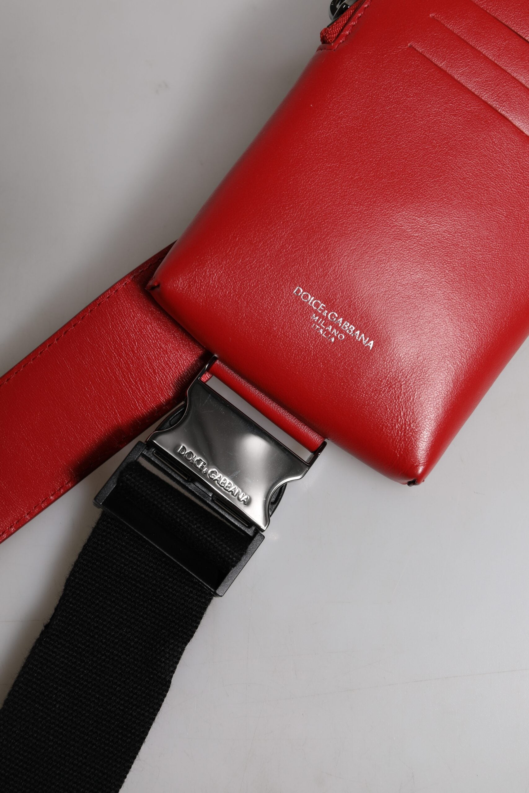 Red Calfskin Logo Purse Phone Belt Waist Bag Viscose