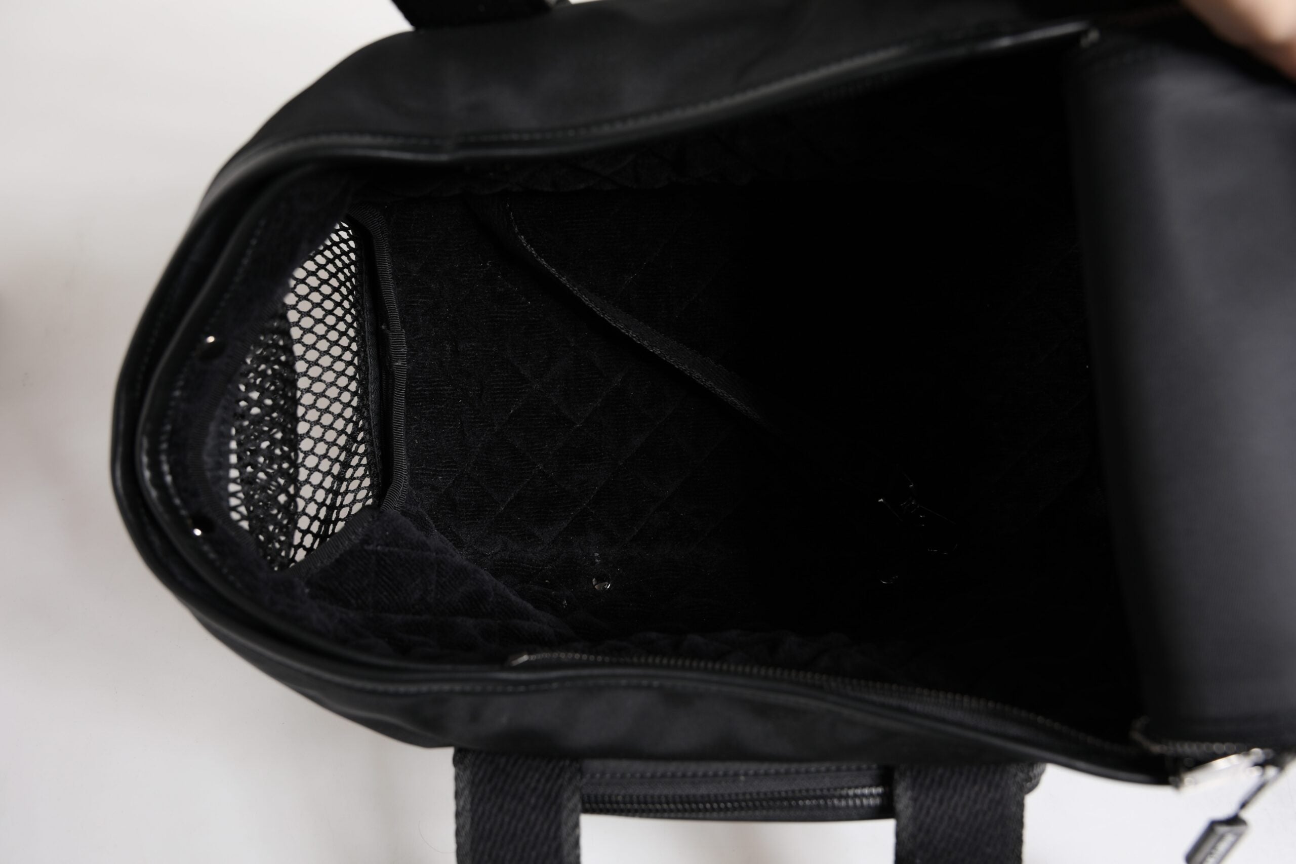 Black Shoulder Strap Pet Carry Logo Plaque Bag Nylon Leather Acrylic