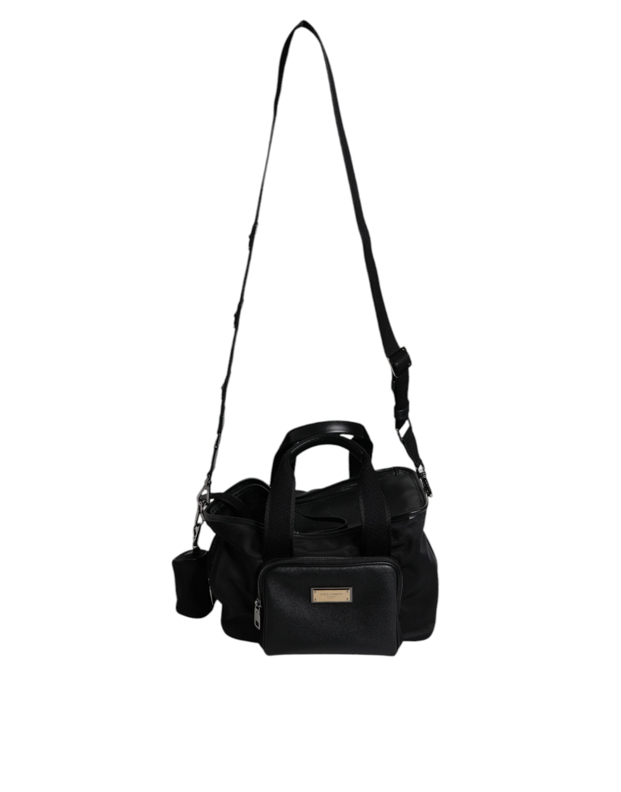 Black Shoulder Strap Pet Carry Logo Plaque Bag Nylon Leather Acrylic