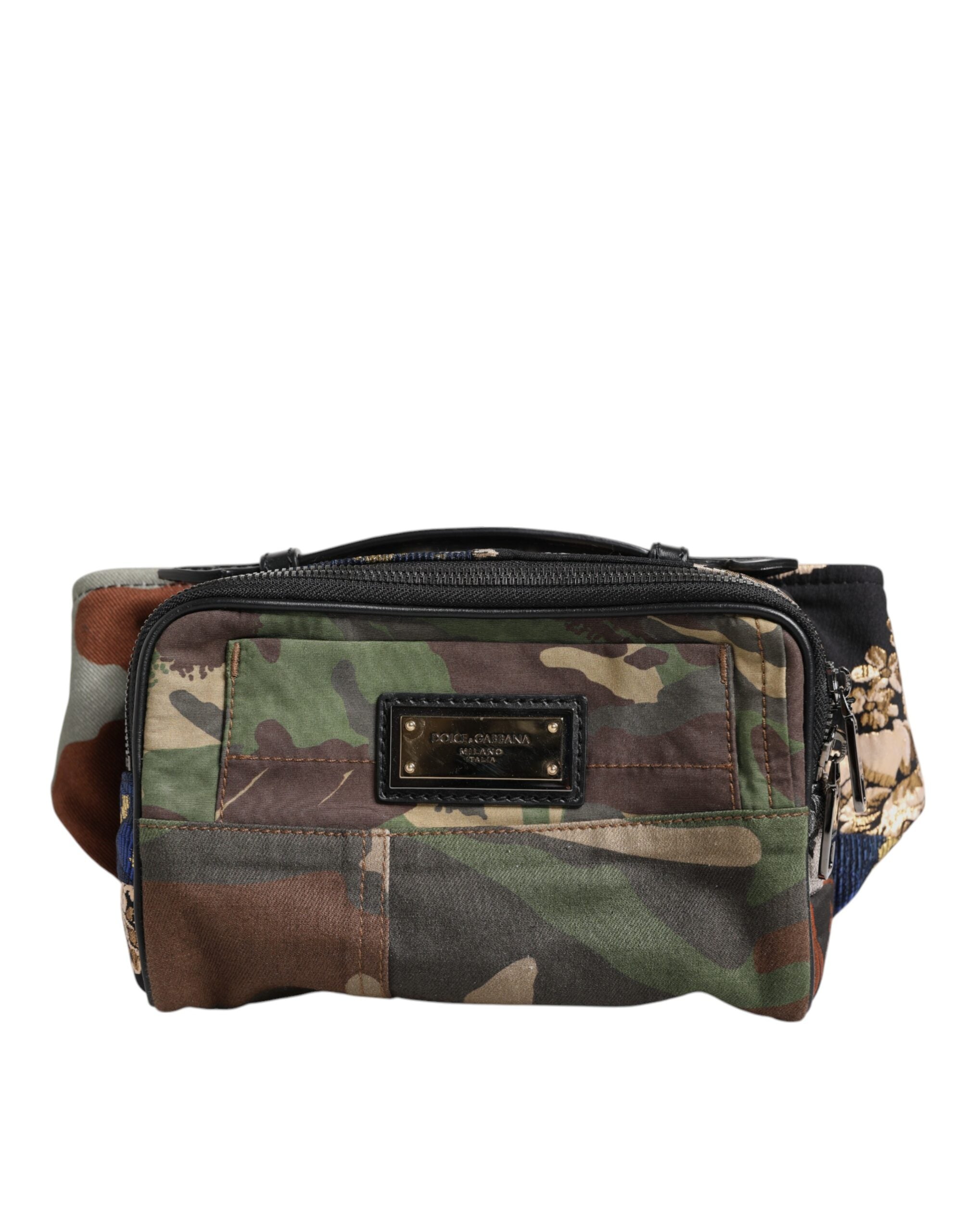 Multicolor Camouflage Patchwork Logo Waist Fanny Pack Bag Cotton Leather Viscose