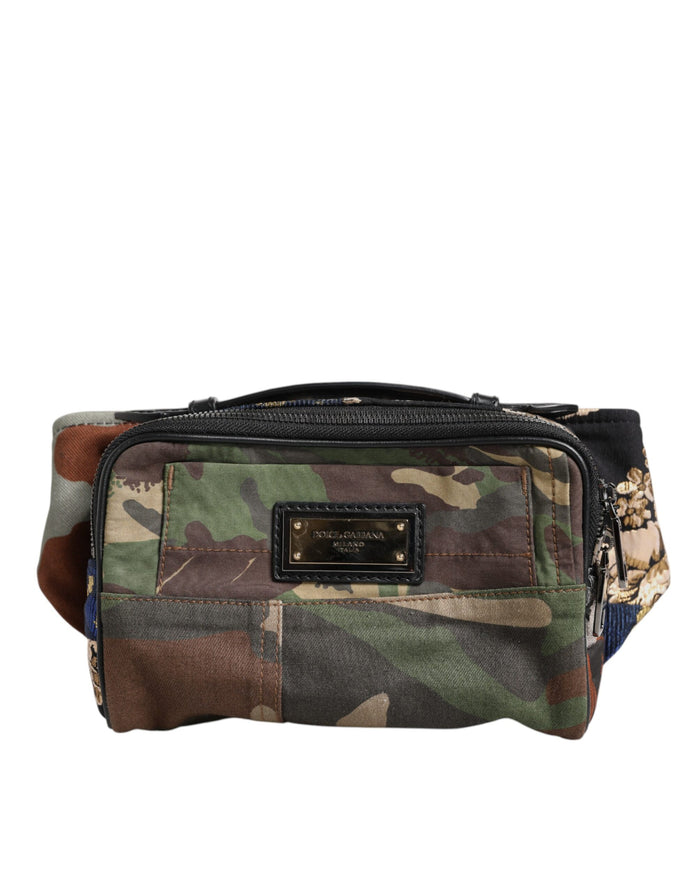 Multicolor Camouflage Patchwork Logo Waist Fanny Pack Bag Cotton Leather Viscose
