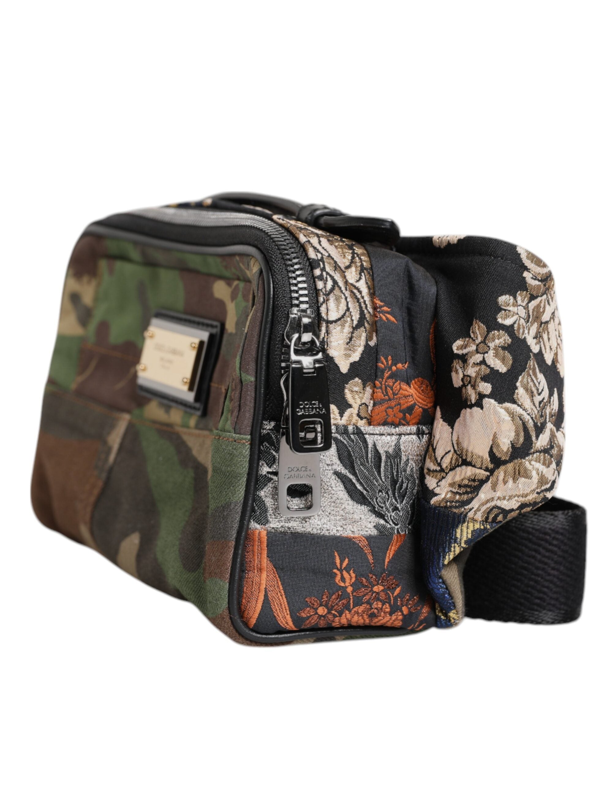 Multicolor Camouflage Patchwork Logo Waist Fanny Pack Bag Cotton Leather Viscose