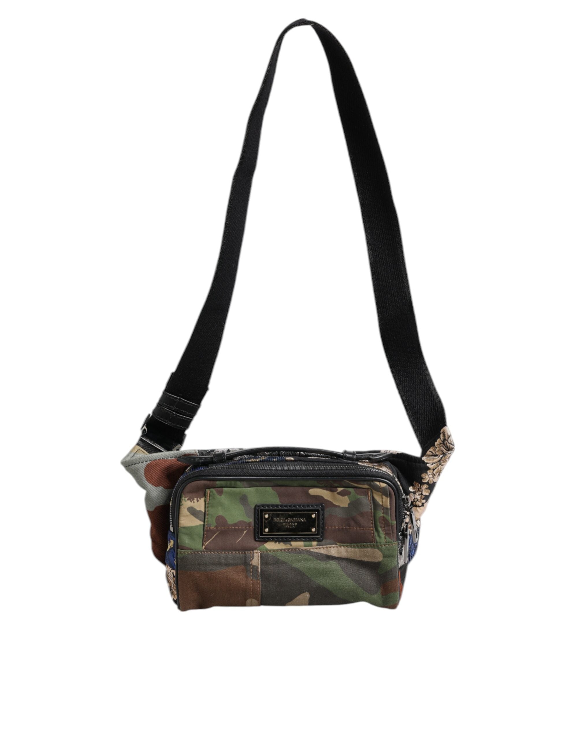 Multicolor Camouflage Patchwork Logo Waist Fanny Pack Bag Cotton Leather Viscose