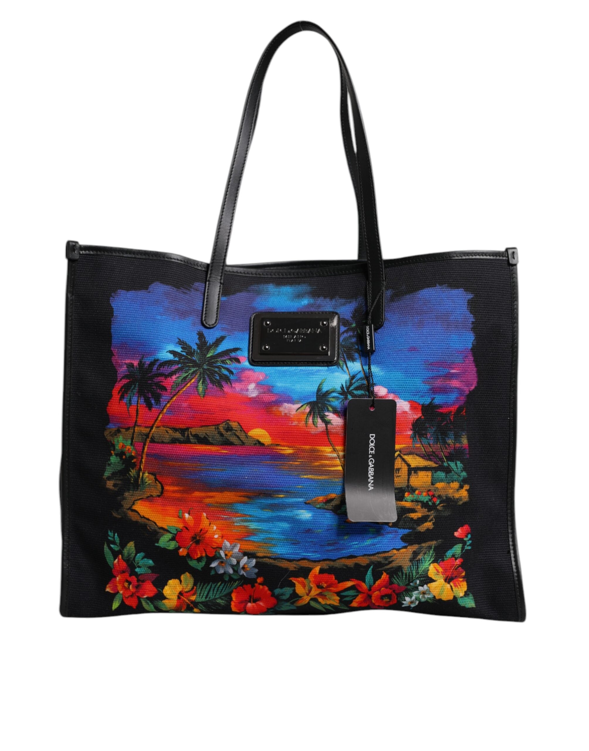 Multicolor Graphic Printed Top Handle Shopping Tote Bag Cotton Leather