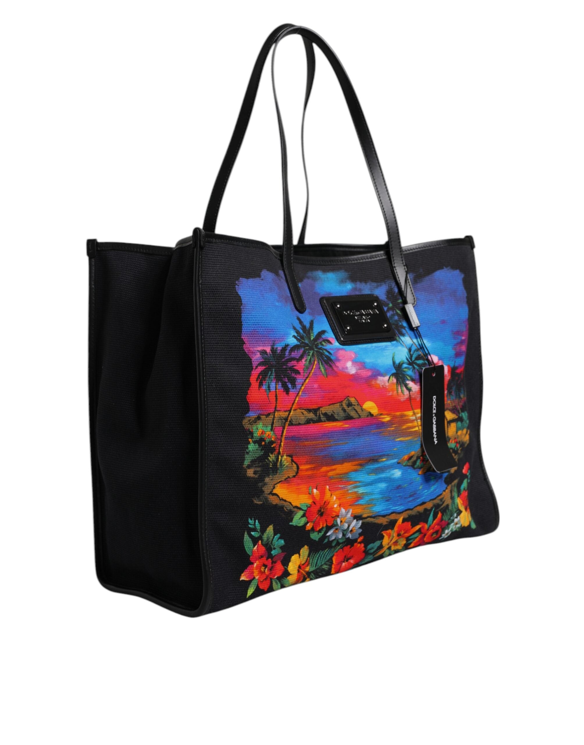 Multicolor Graphic Printed Top Handle Shopping Tote Bag Cotton Leather