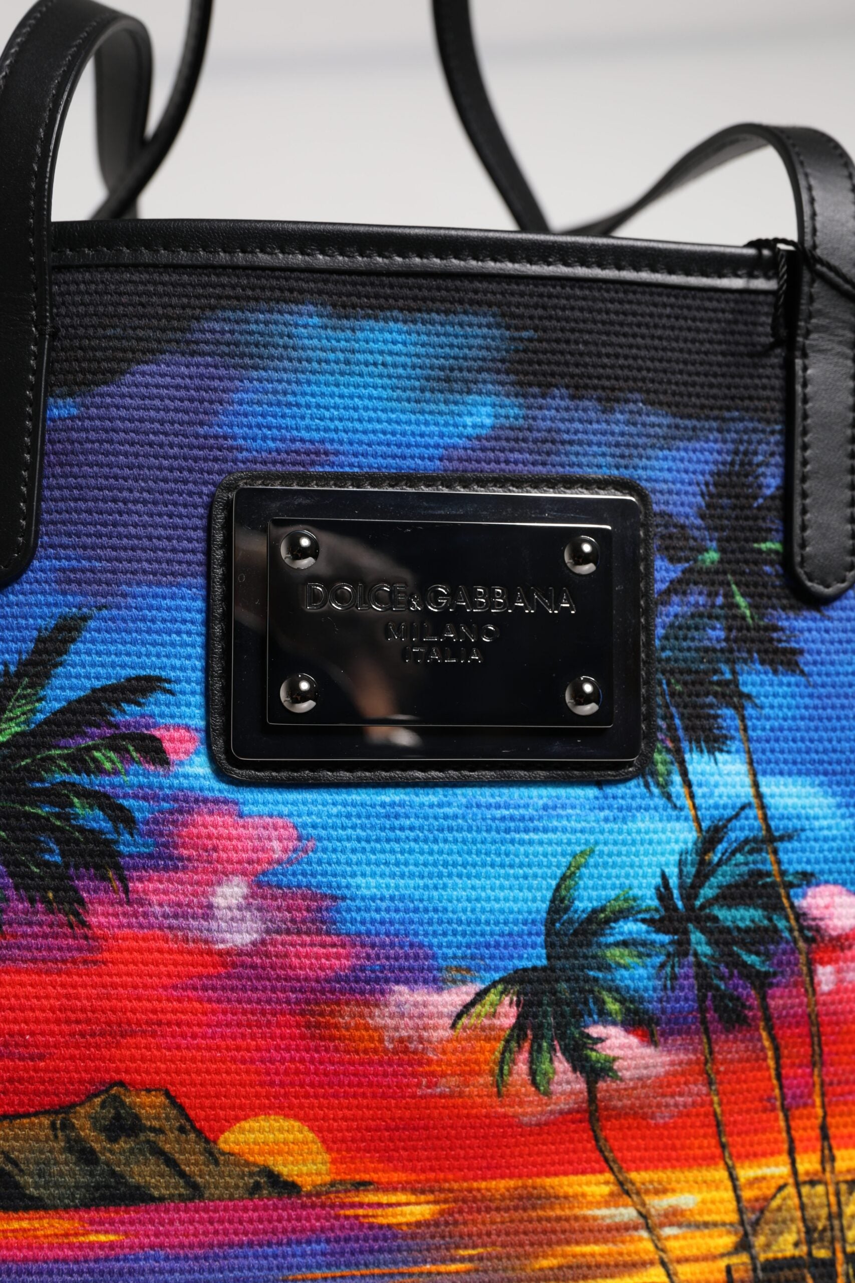 Multicolor Graphic Printed Top Handle Shopping Tote Bag Cotton Leather