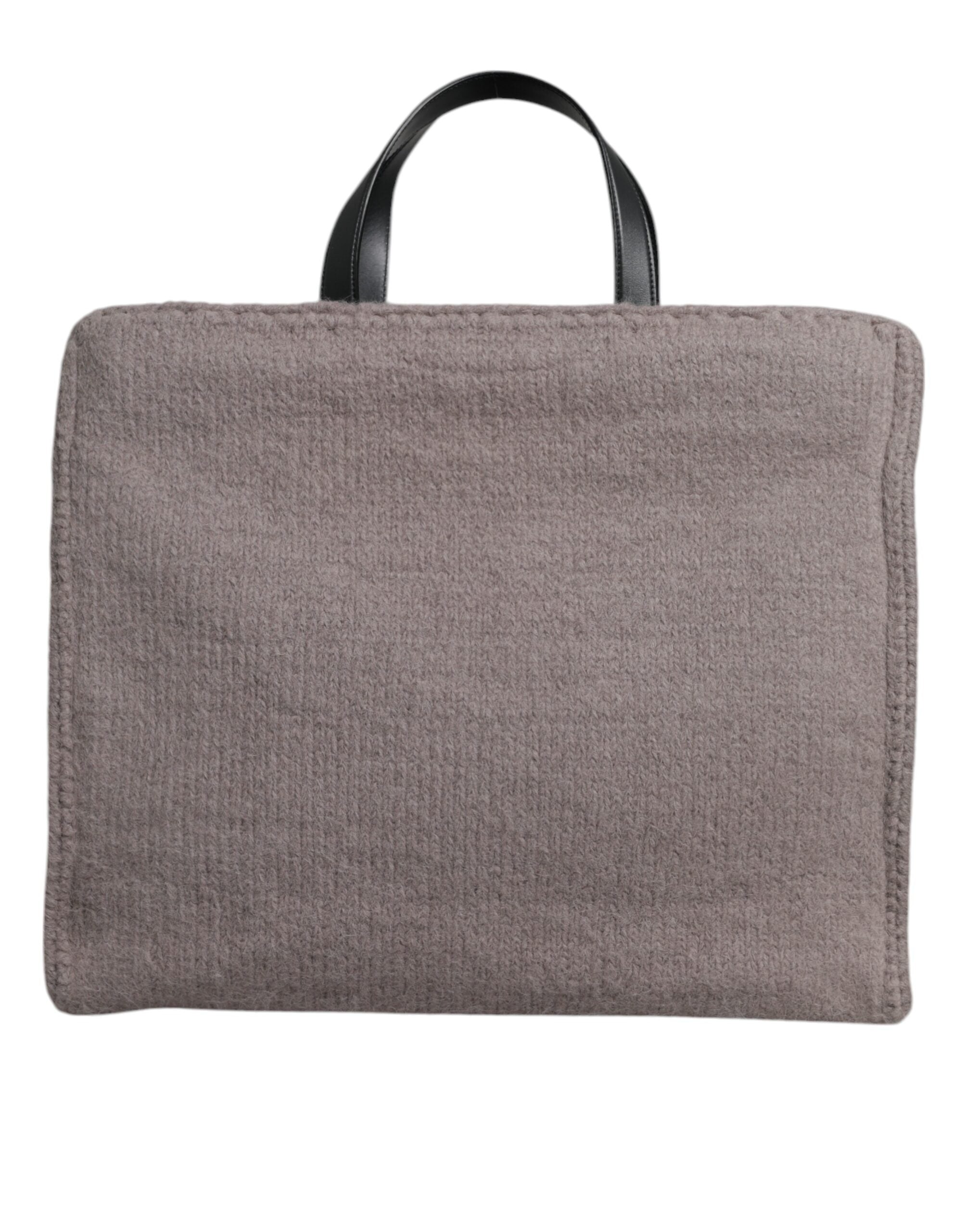Grey Alpaca Wool Logo Plaque Tote Shoulder Bag Gray
