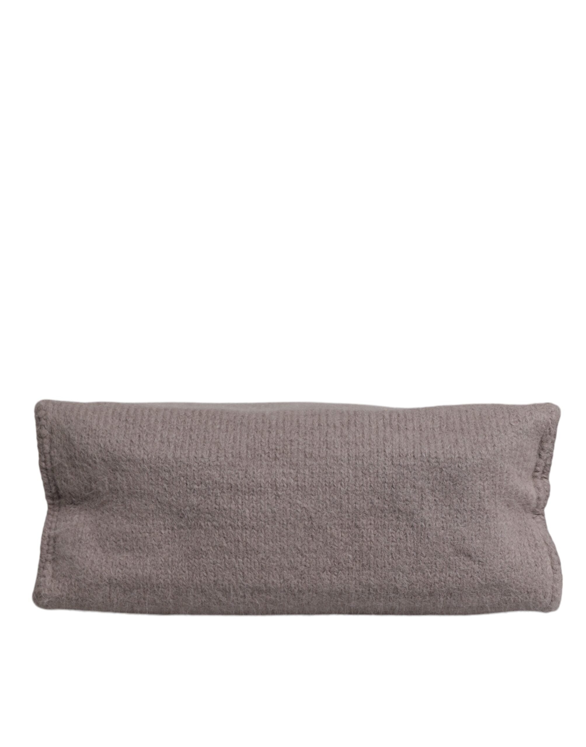 Grey Alpaca Wool Logo Plaque Tote Shoulder Bag Gray