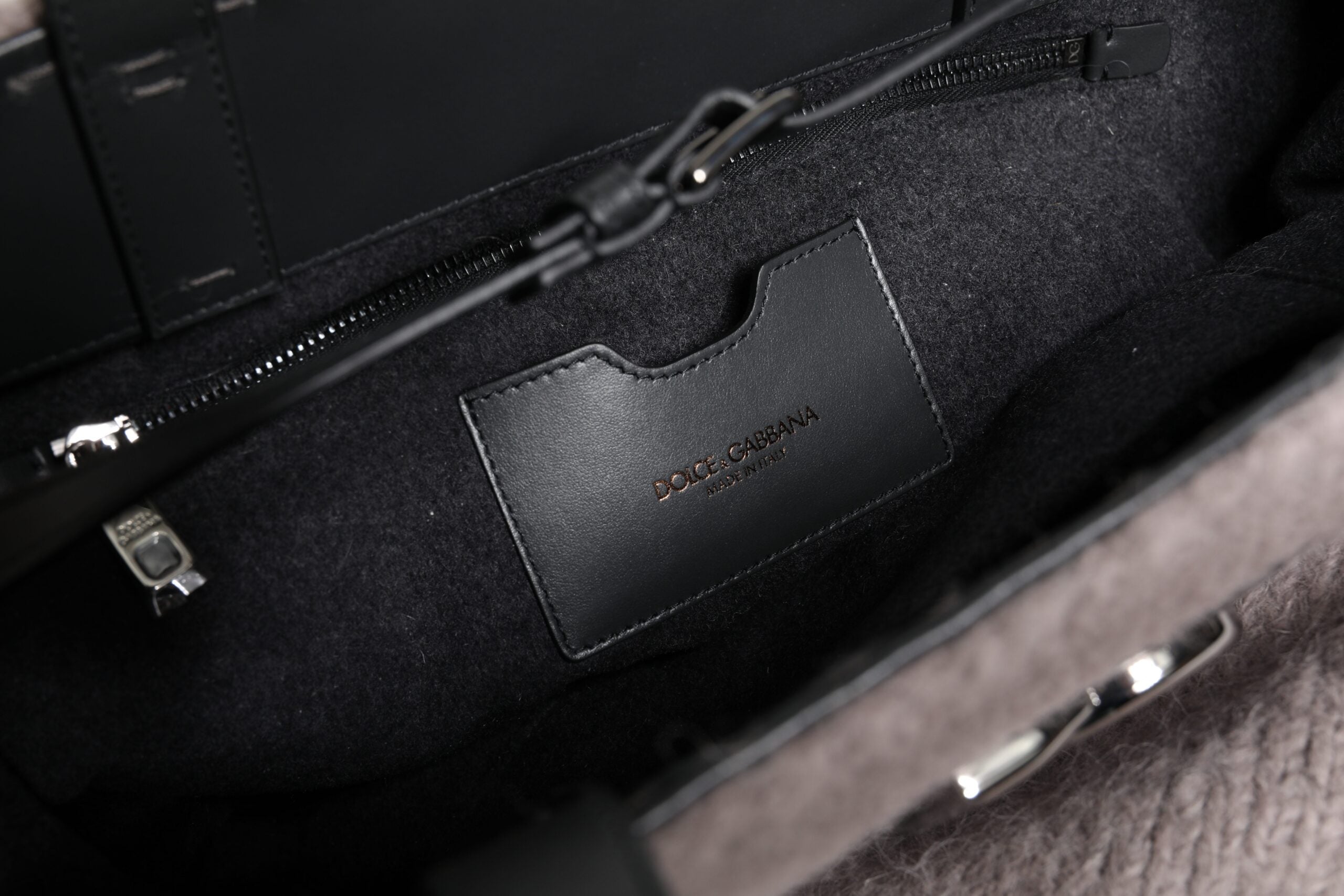 Grey Alpaca Wool Logo Plaque Tote Shoulder Bag Gray