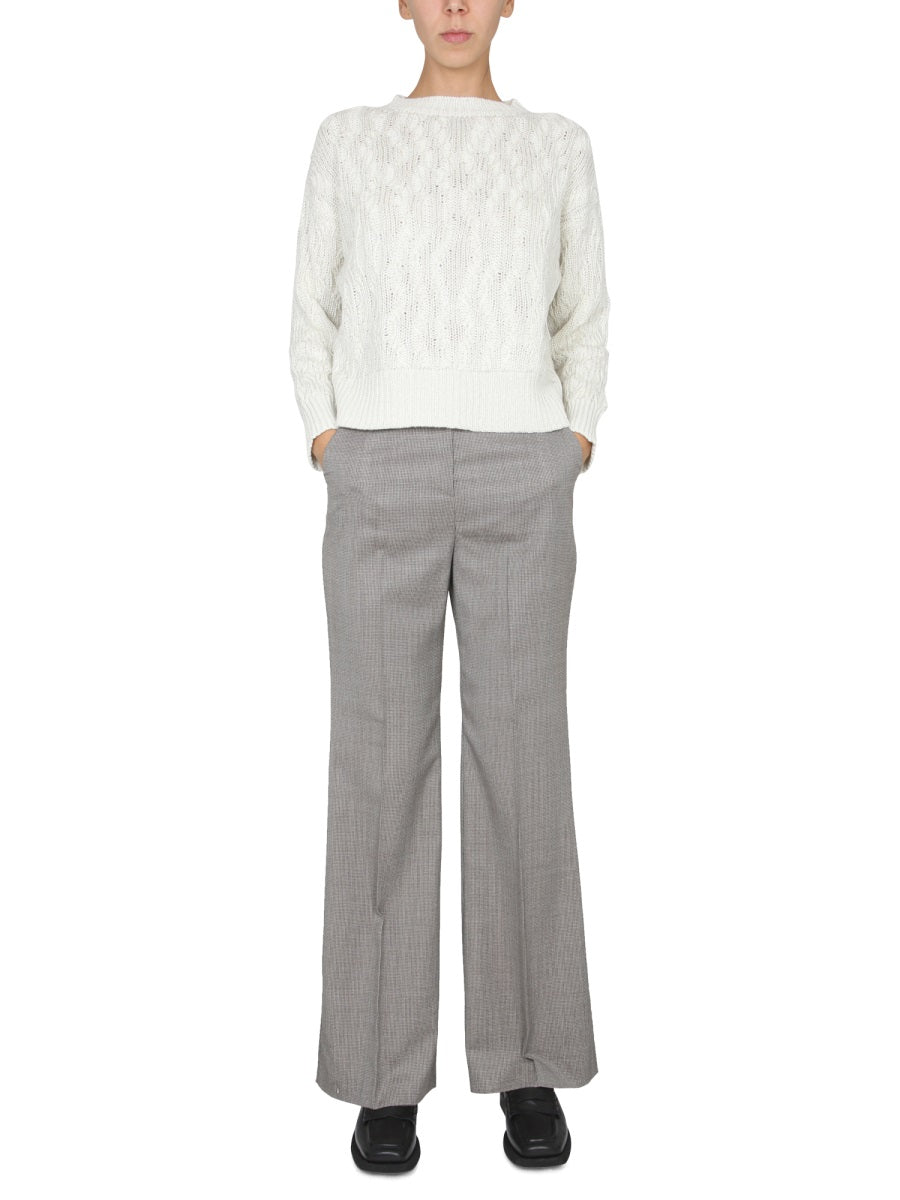 Micro Houndstooth Pants Brown Virgin Wool Trousers