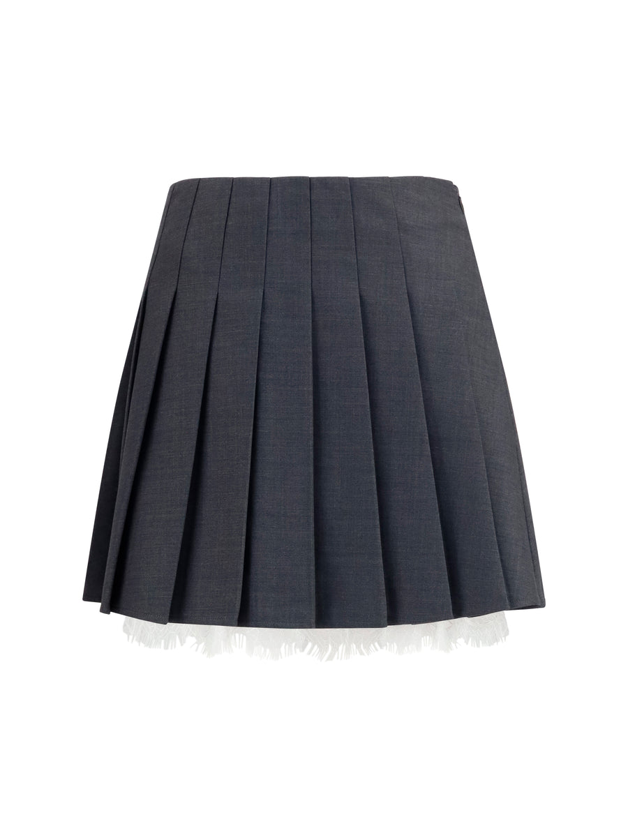 Pleated Mini Skirt Grey Polyamide