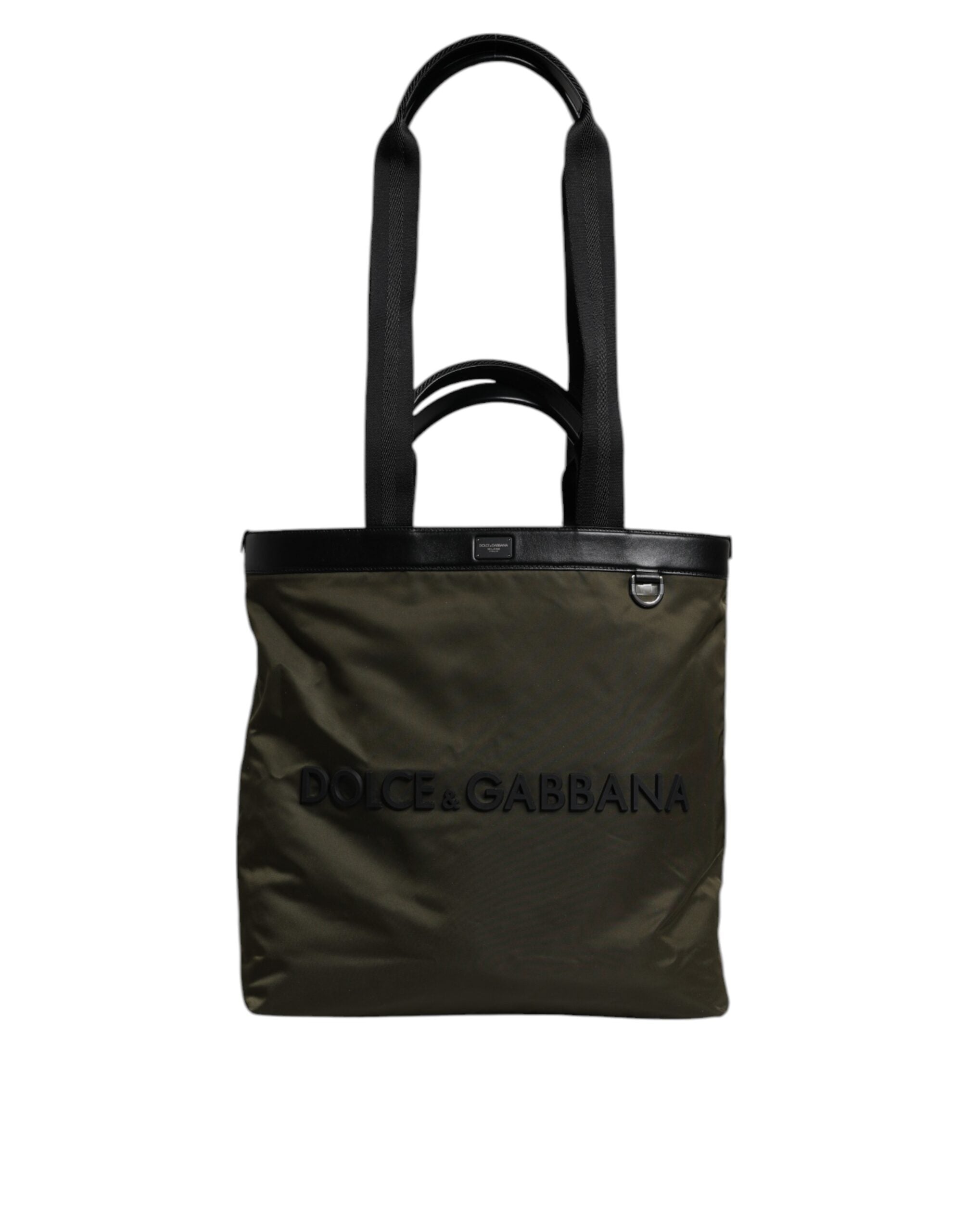 Military Green Nylon Shoulder Strap Tote Bag Polyamide Calf Leather