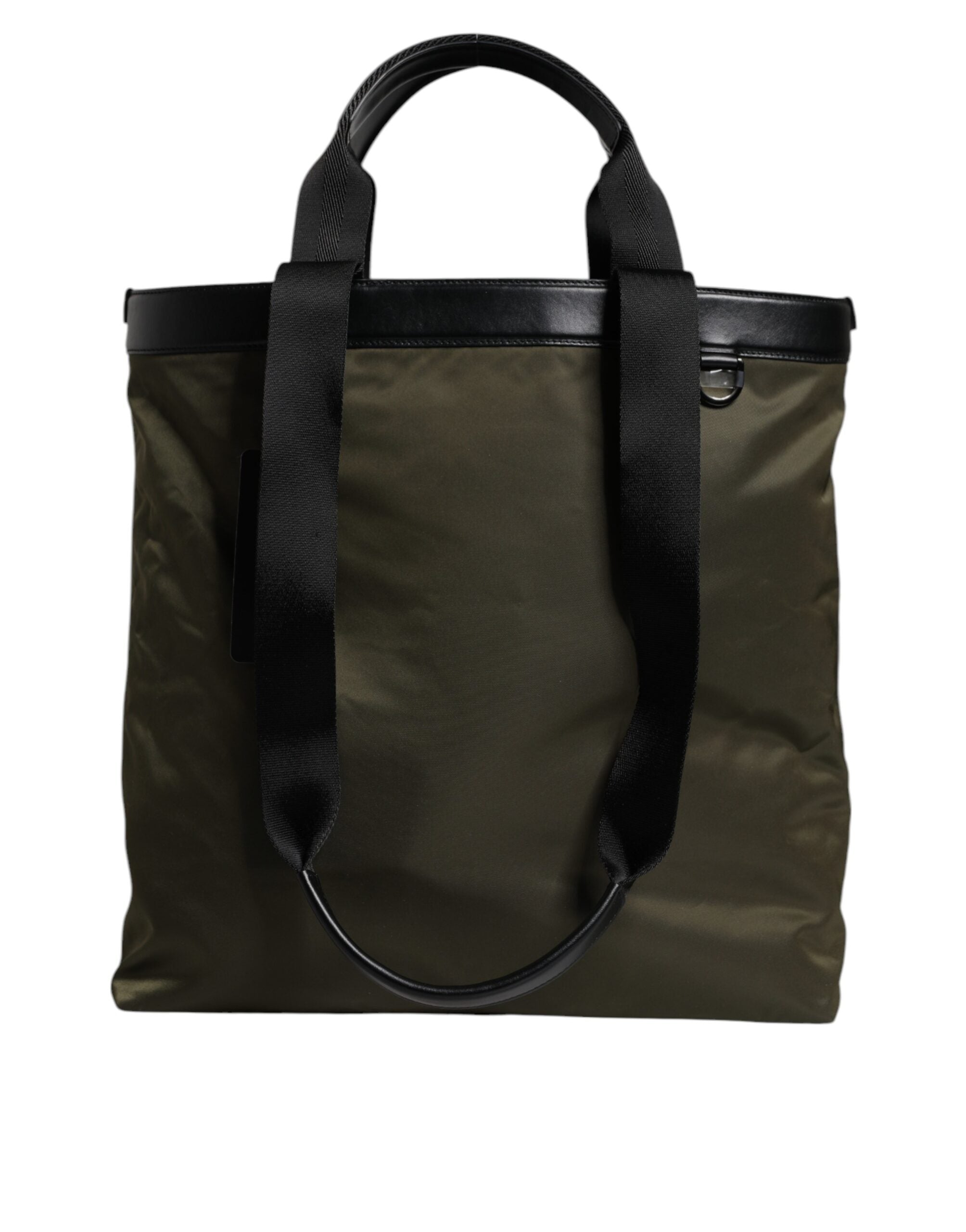 Military Green Nylon Shoulder Strap Tote Bag Polyamide Calf Leather