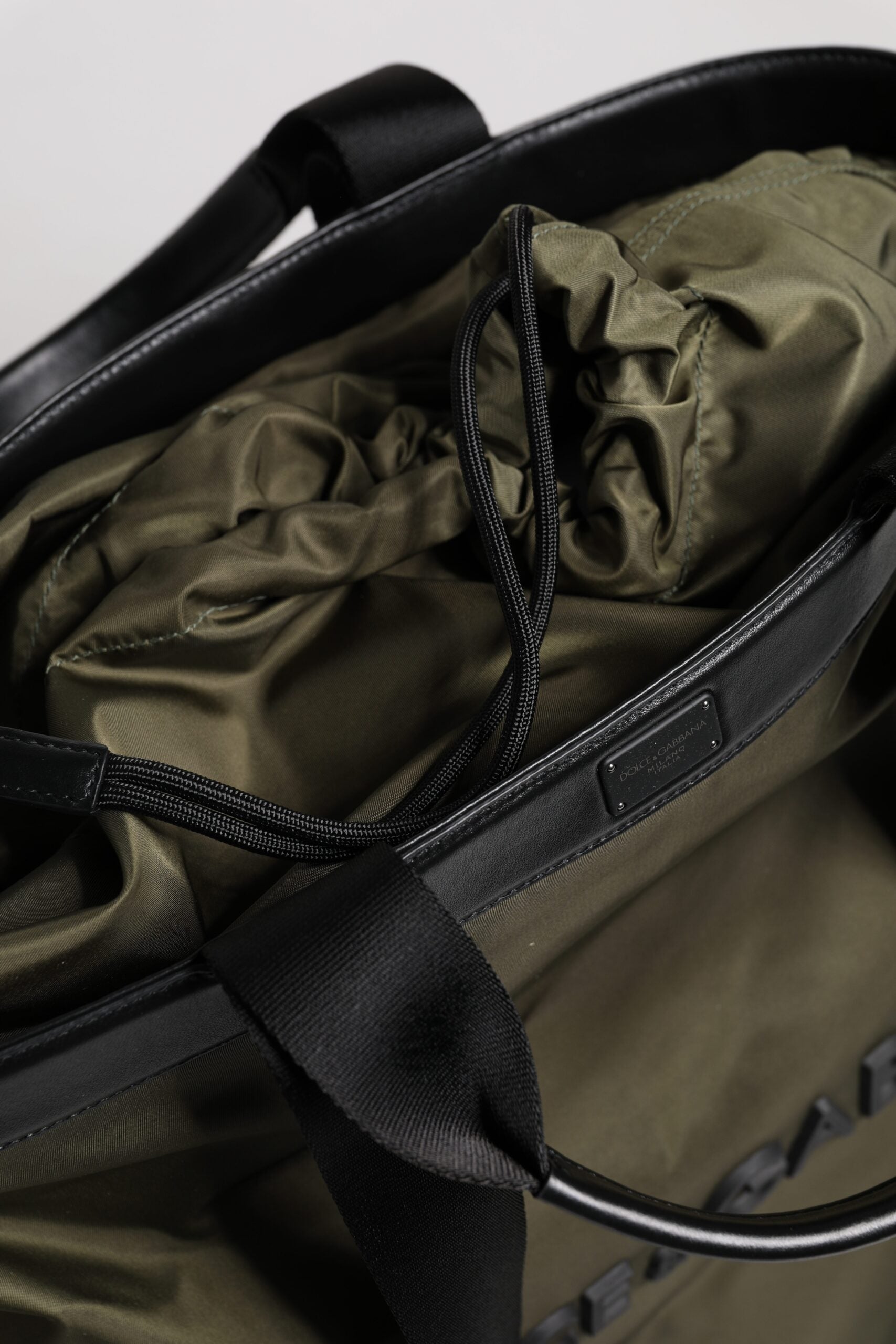 Military Green Nylon Shoulder Strap Tote Bag Polyamide Calf Leather