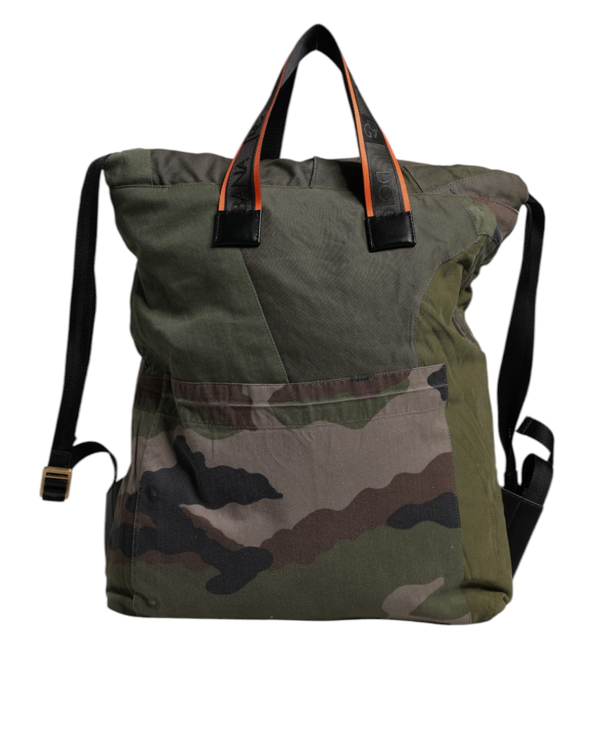 Military Green Patchwork Rucksack Backpack Bag Cotton Calf Leather Nylon