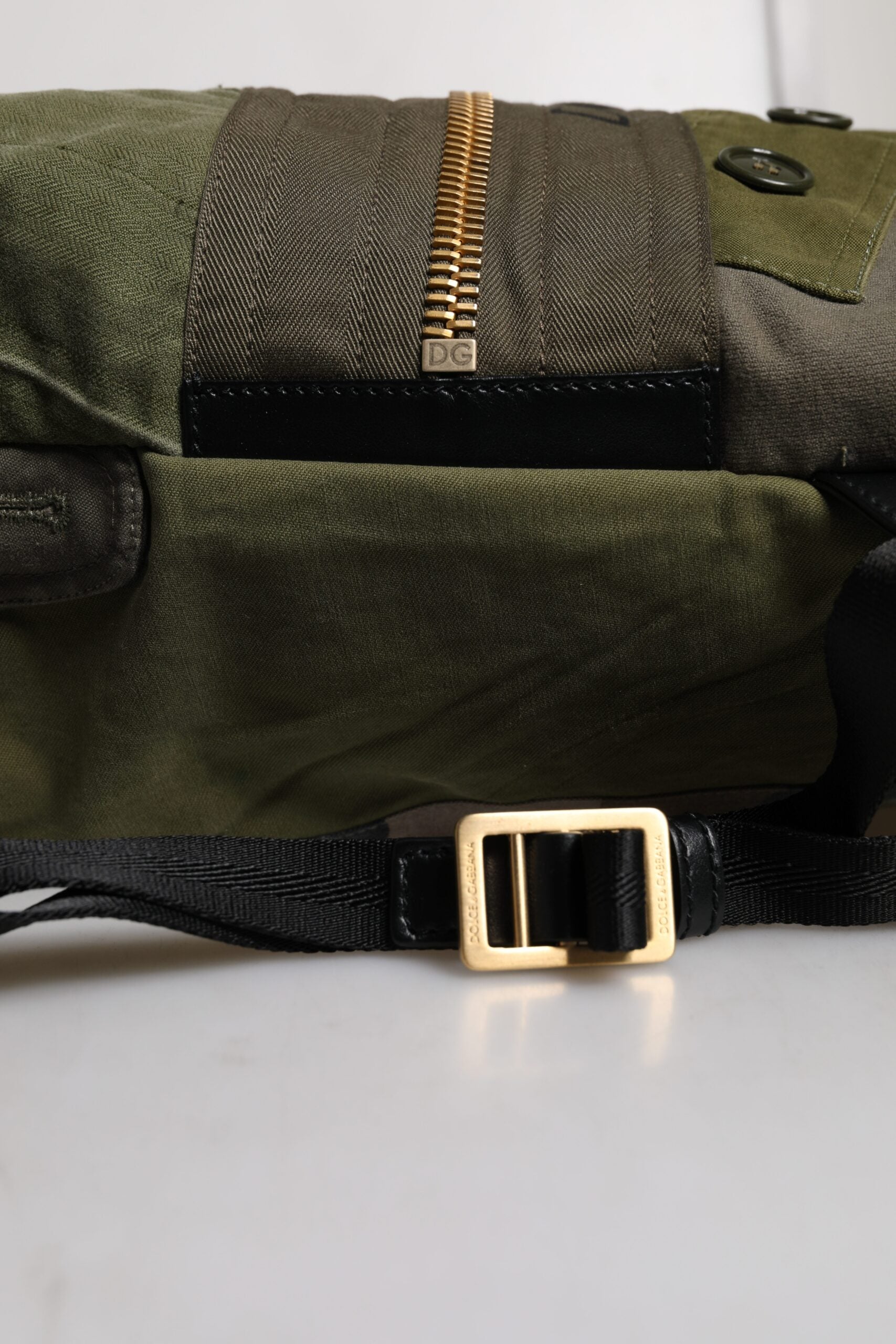 Military Green Patchwork Rucksack Backpack Bag Cotton Calf Leather Nylon