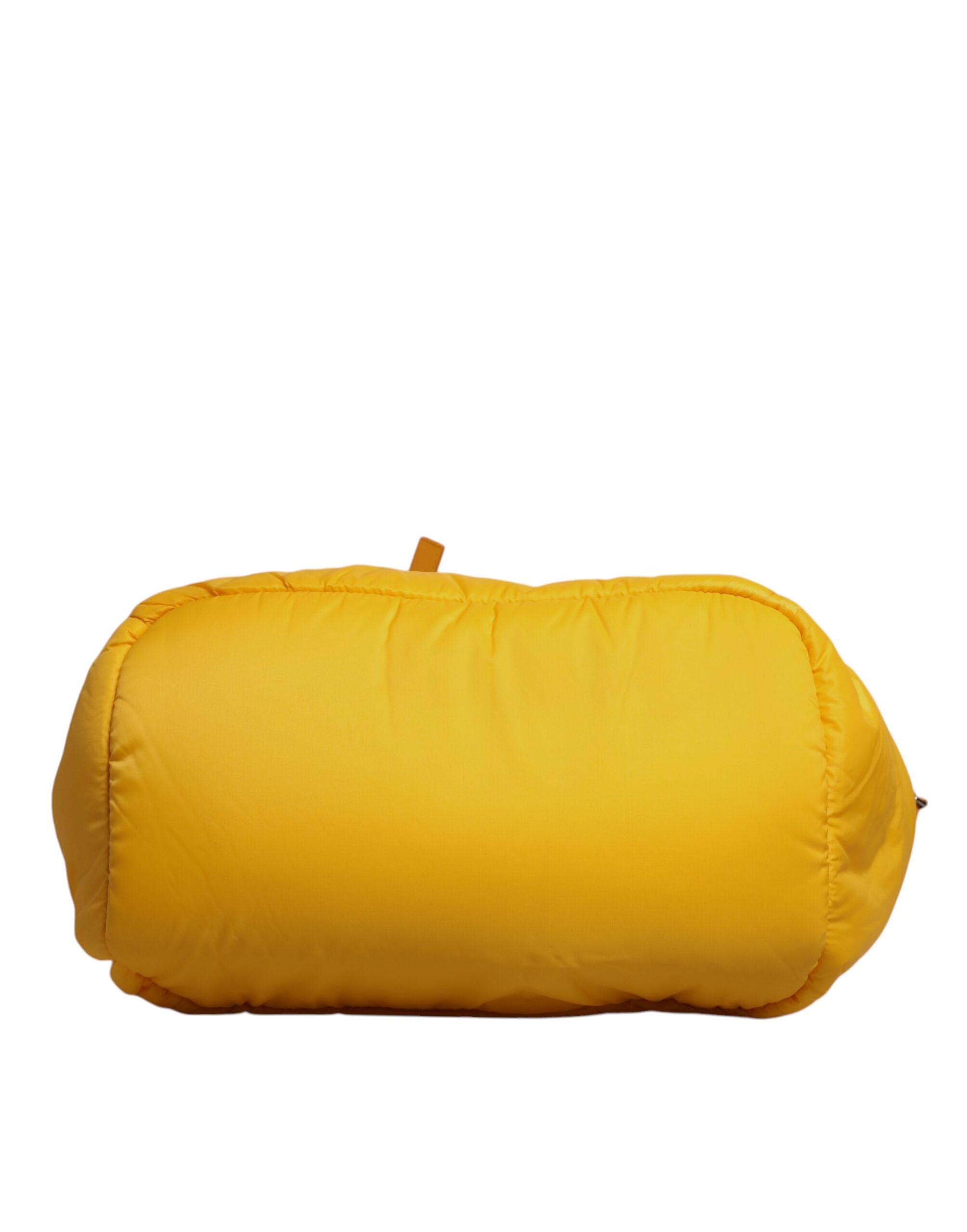 Yellow Orange Nylon Logo Plaque Hand Shoulder Duffle Bag Pu Leather Calf
