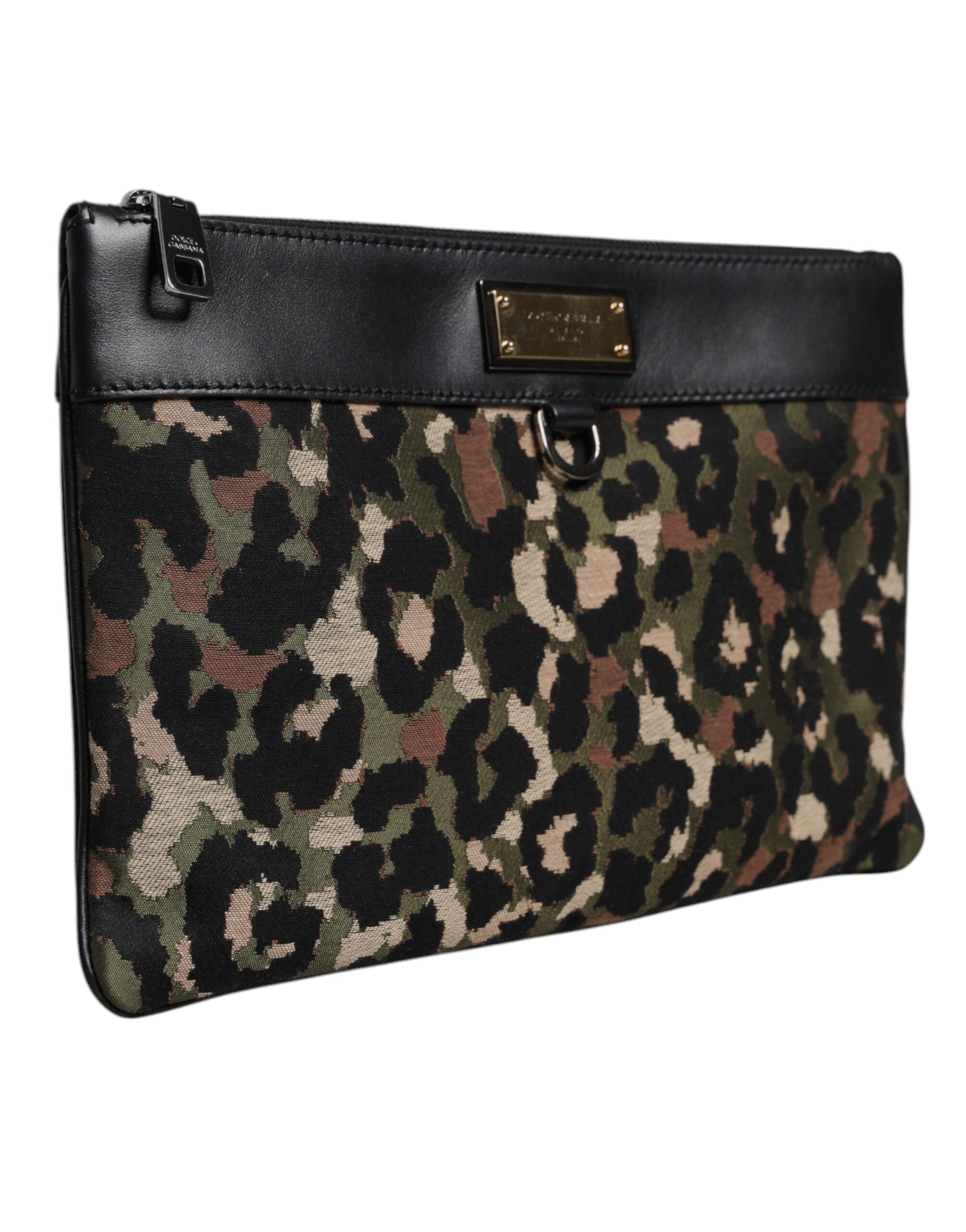 Multicolor Leopard Jacquard Print Logo Plaque Pouch Bag Cotton