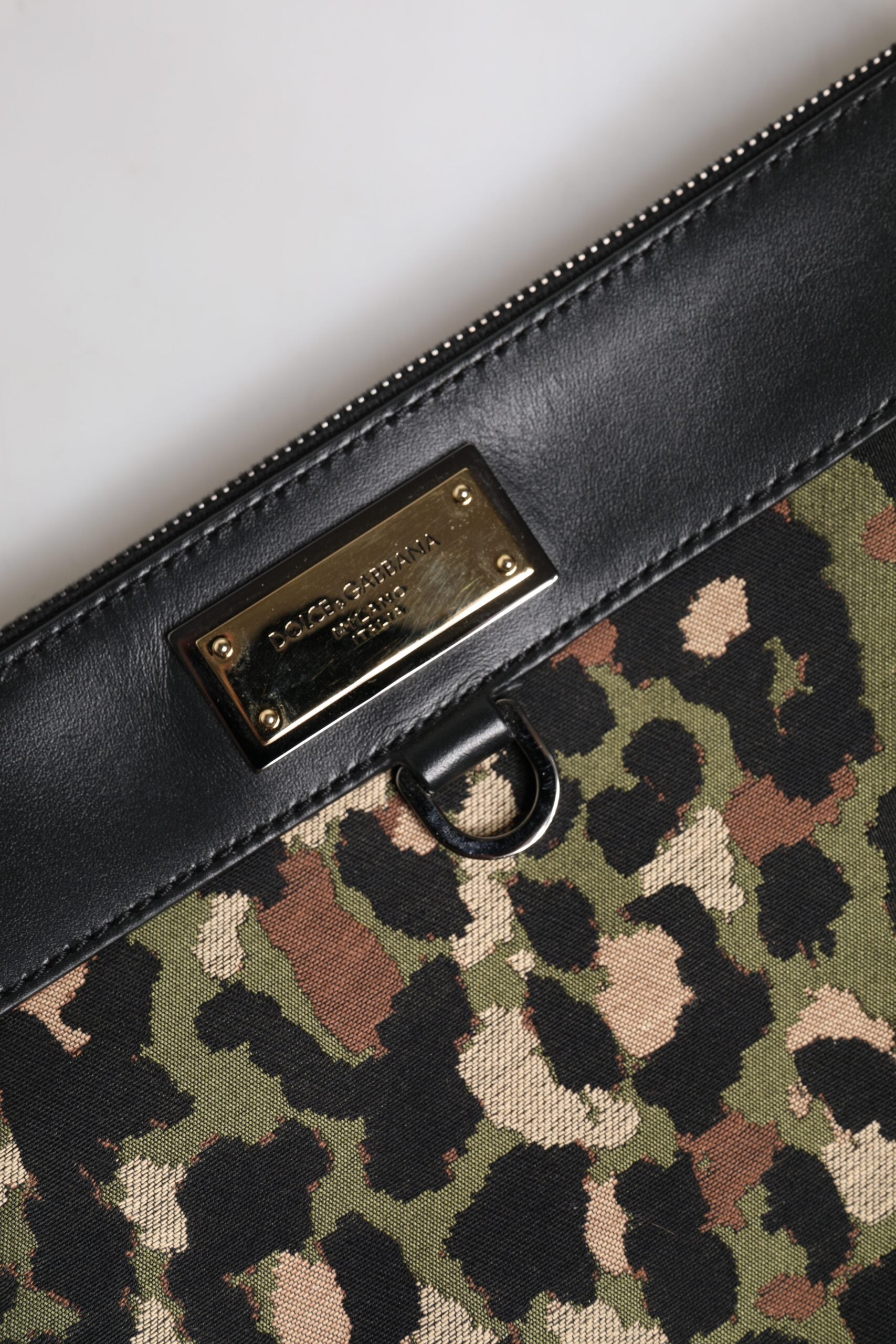Multicolor Leopard Jacquard Print Logo Plaque Pouch Bag Cotton