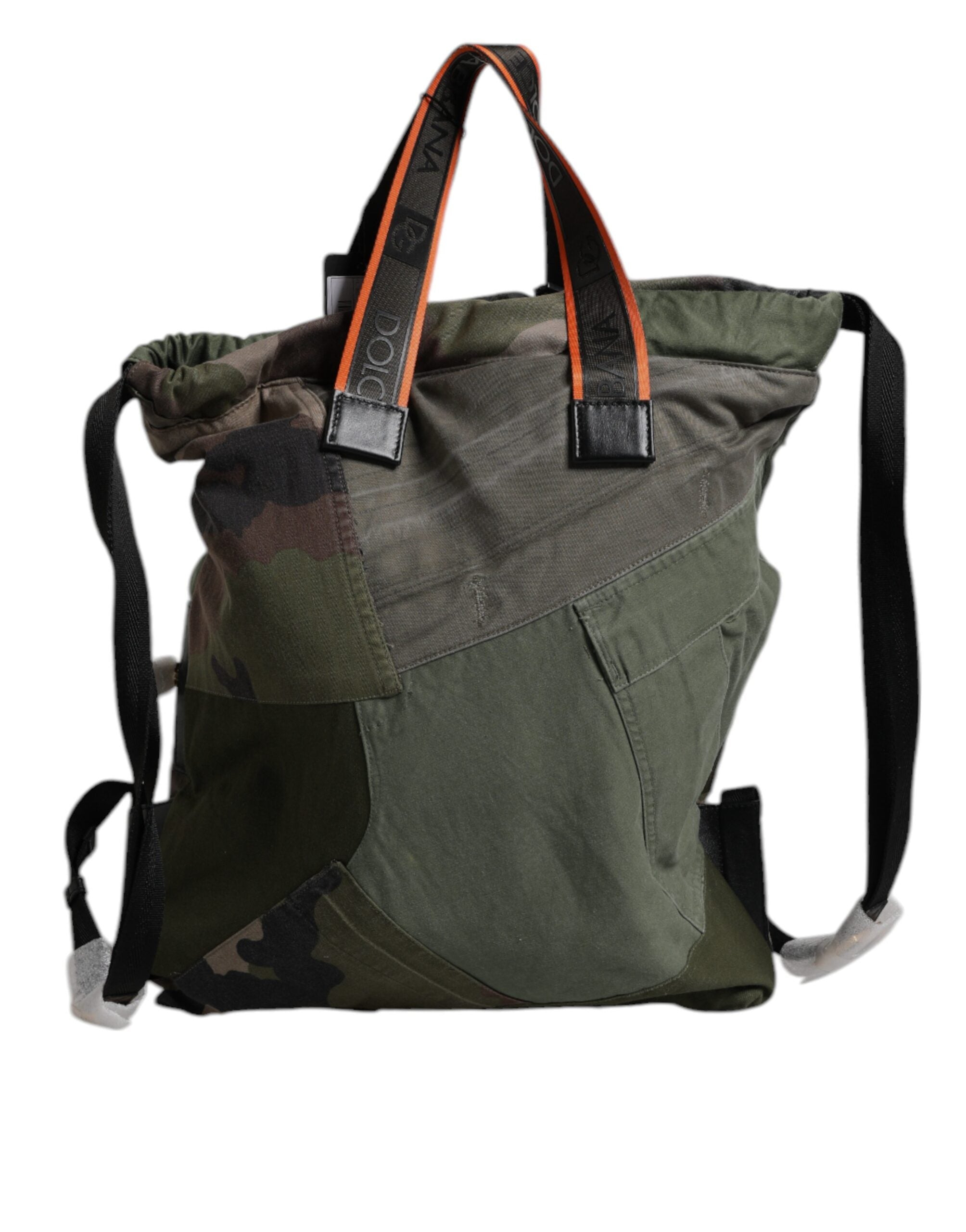 Military Green Patchwork Rucksack Backpack Bag Cotton Calf Leather Nylon